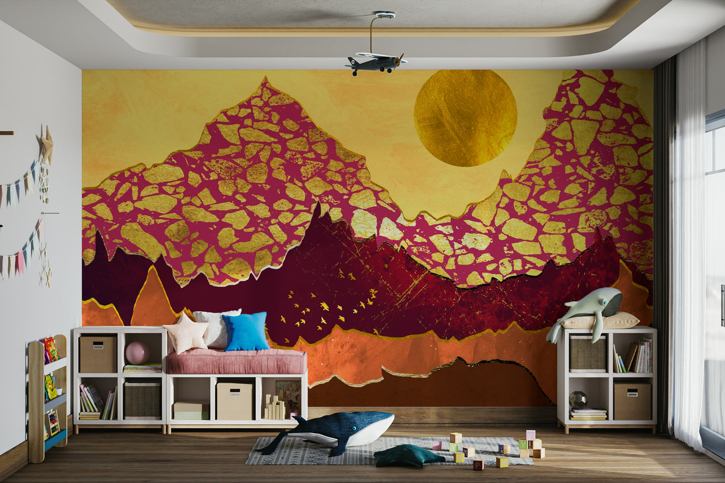 Terracotta solnedgang vægmaleri tapet