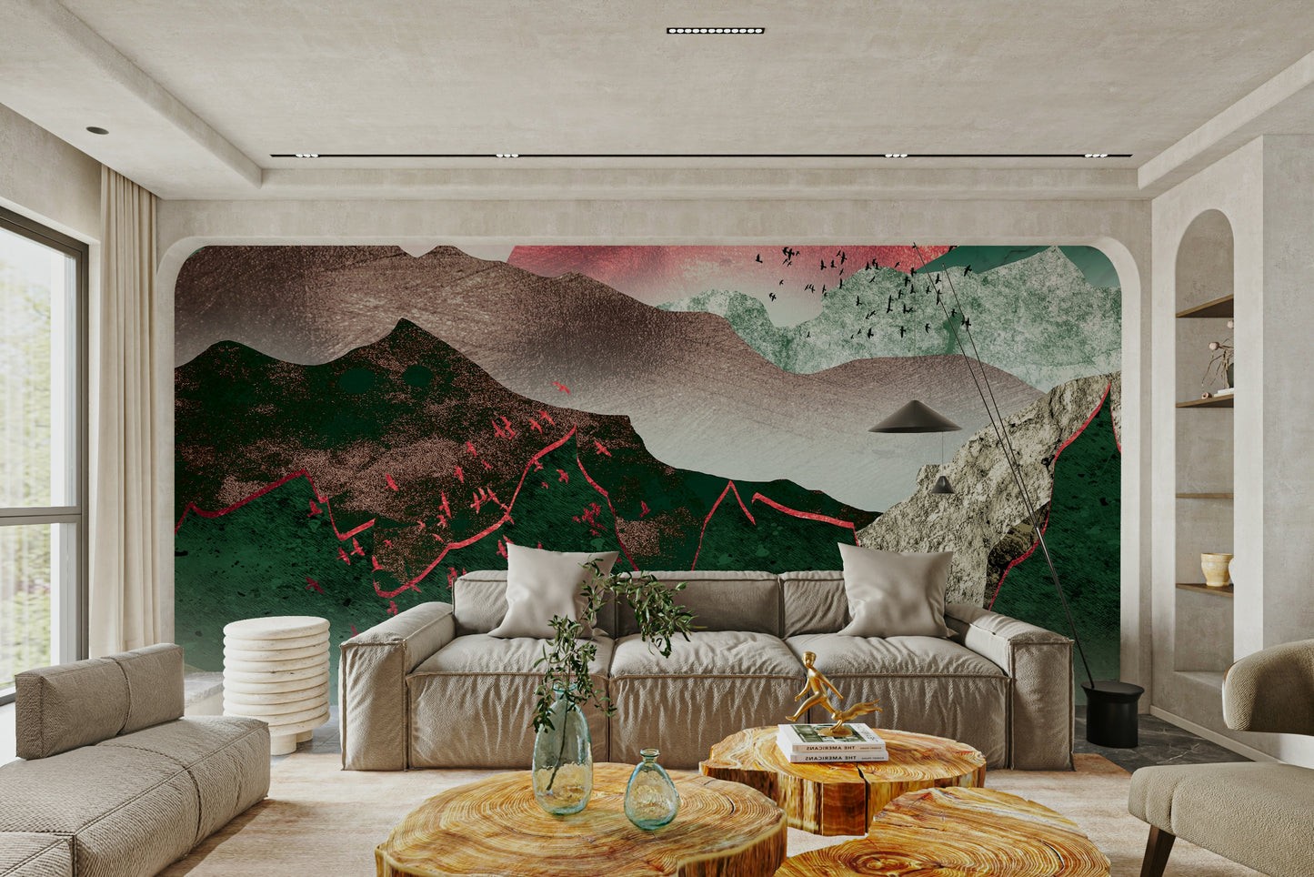 Crimson Sunset Over Misty Mountains