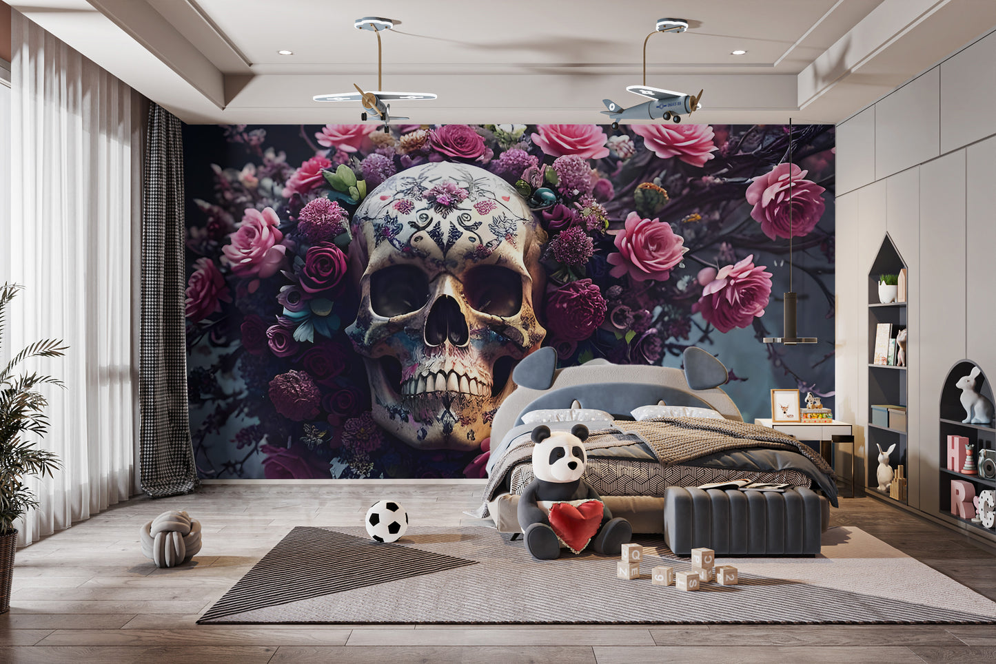Floral Skull Halloween chilling wall mural.