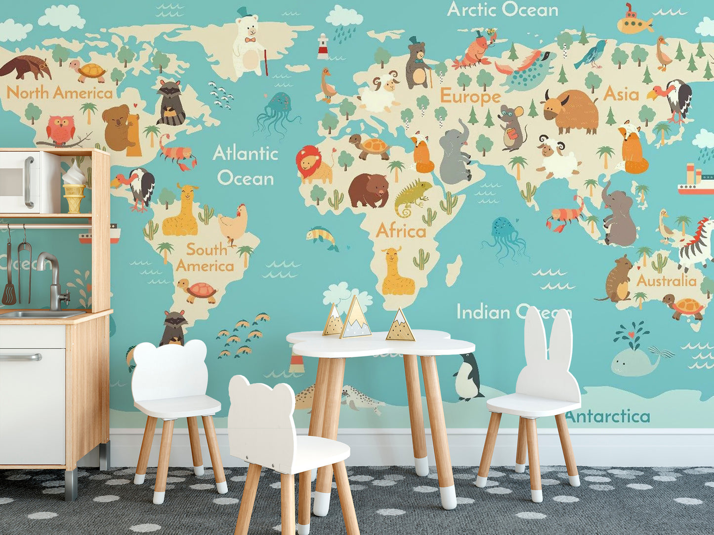 Children’s educational wallpaper with map