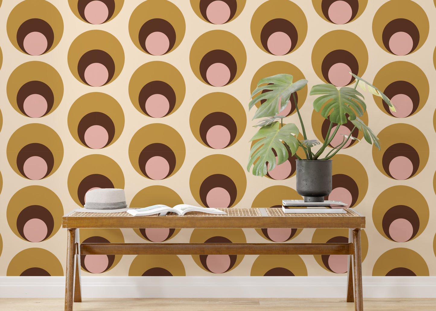 Beige retro dots pattern mural wallpaper