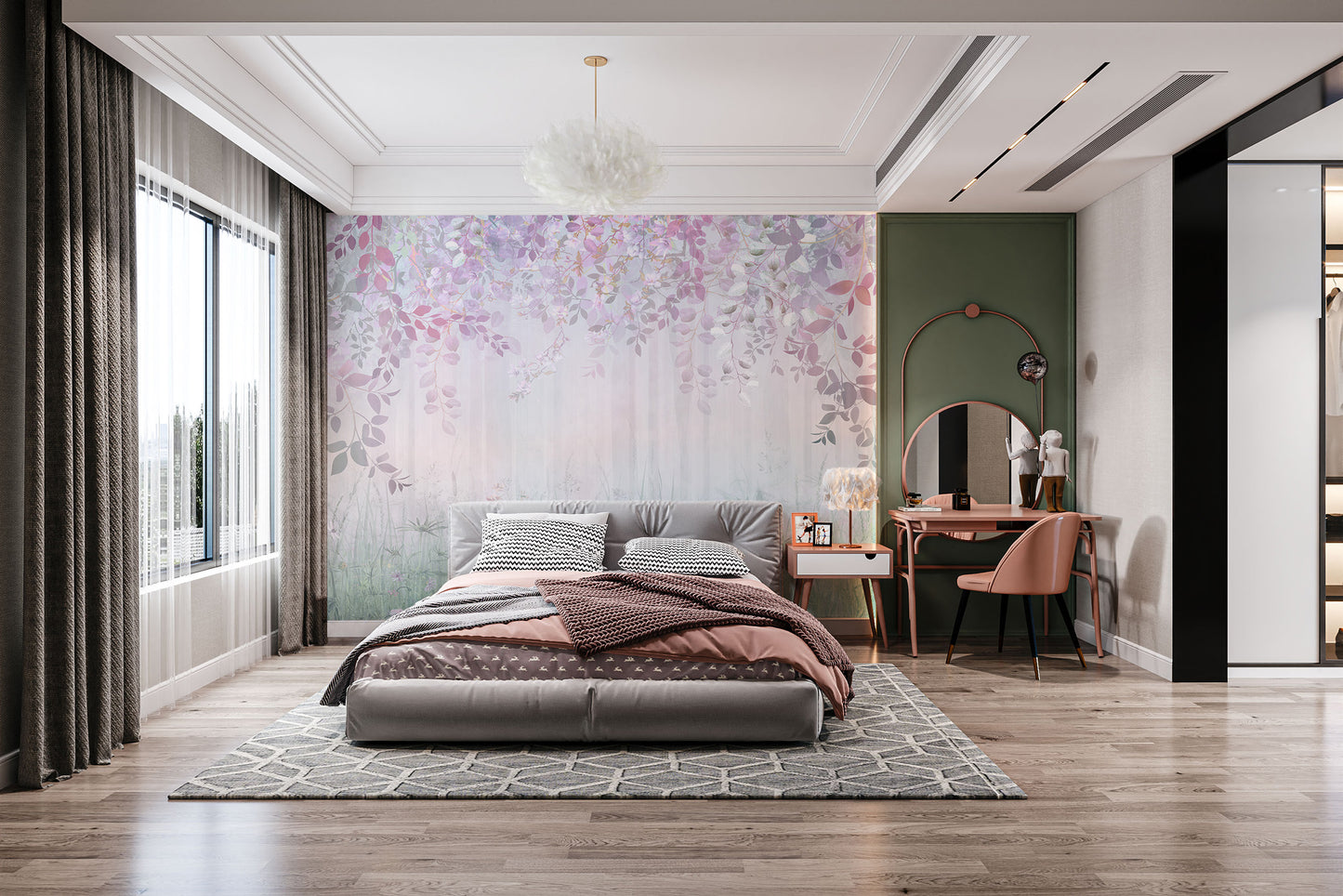 Elegant purple mist forest mural