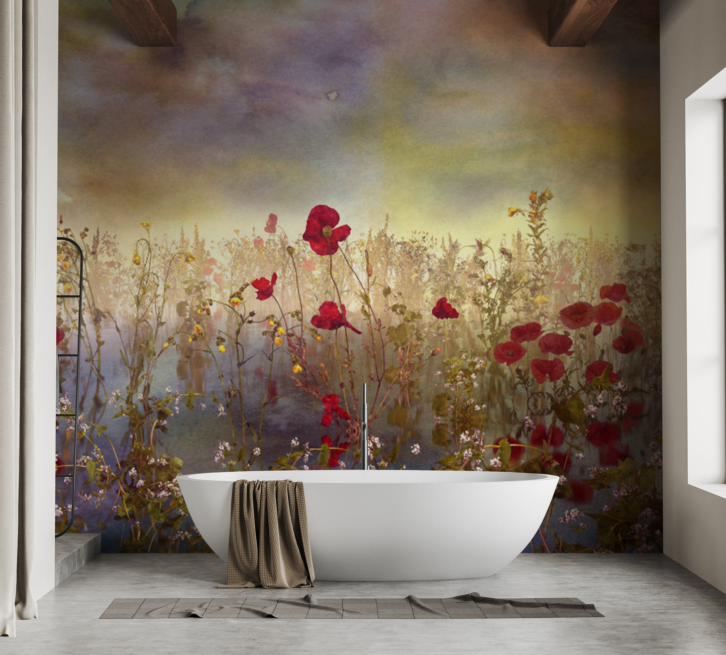 Vibrant poppy red wallpaper murals for timeless floral charm.