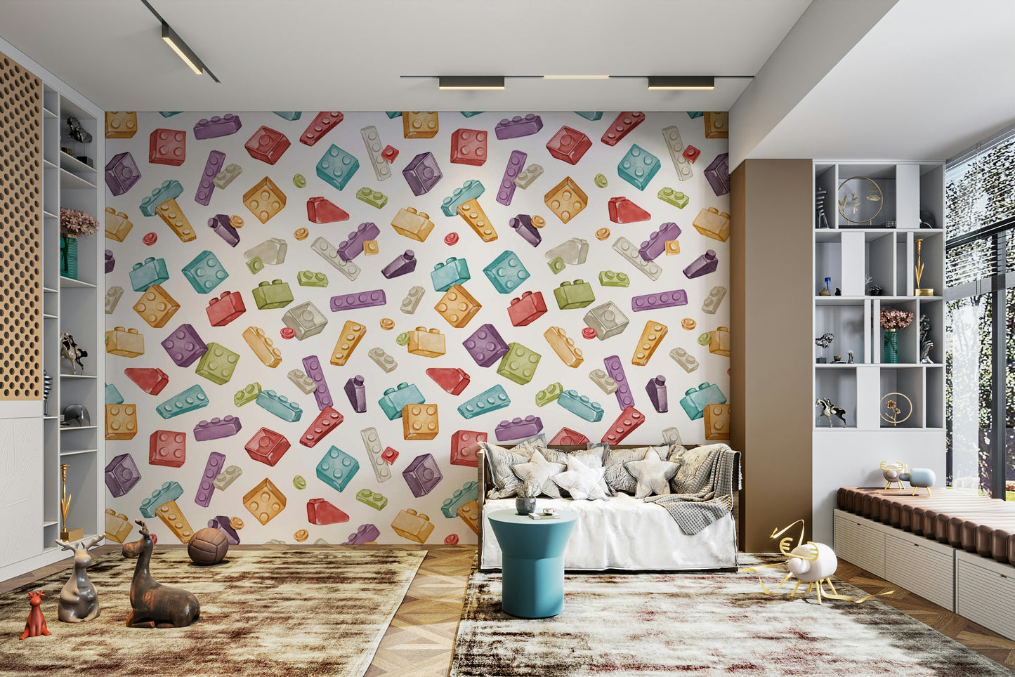Toy blocks mural wallpaper in modern kids space