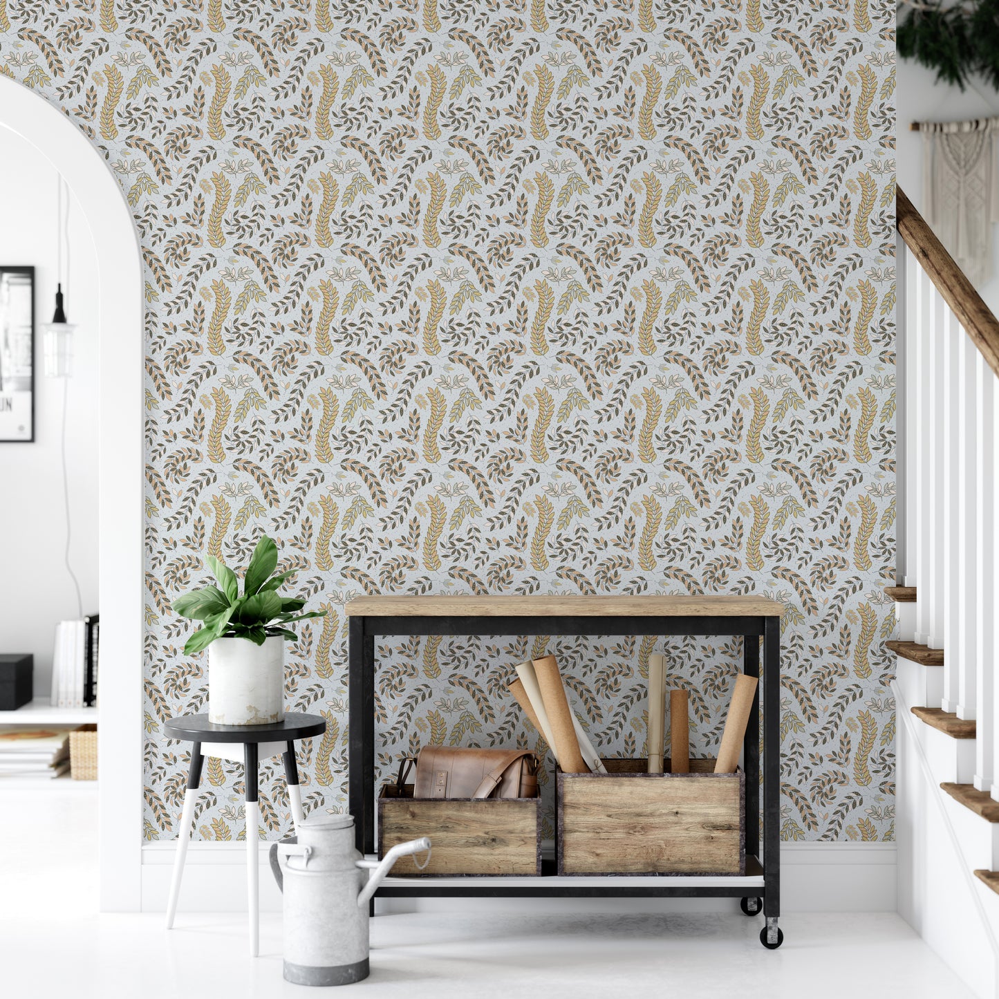 Vintage Foliage Golden and Gray Wallpaper