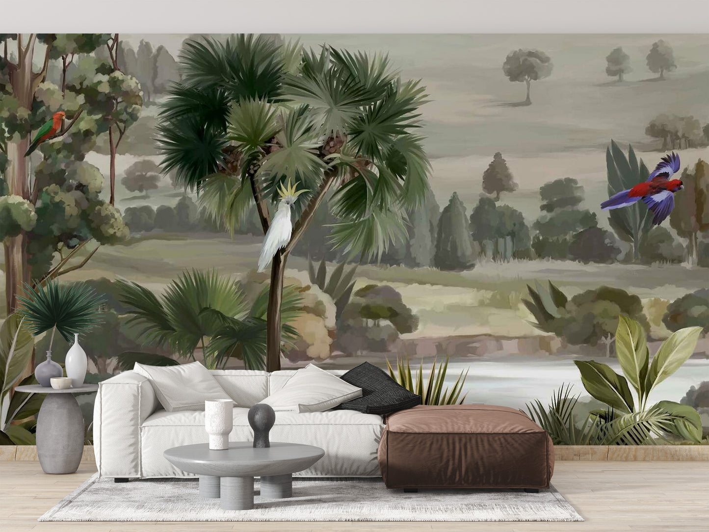 Unique rainforest wallpaper with tropical birds