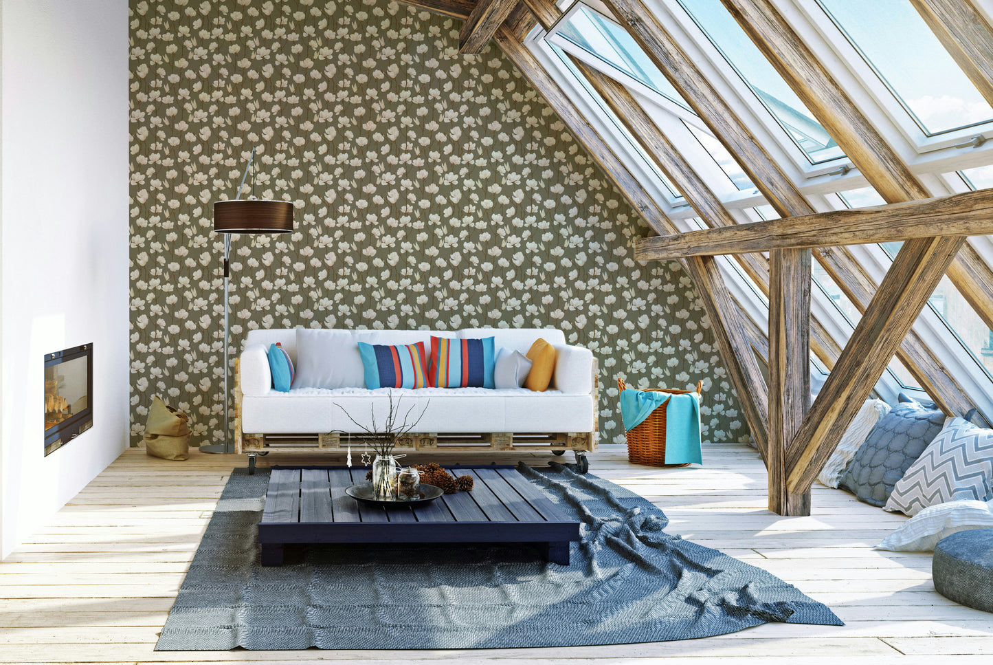 Gentle magnolia wallpaper for soothing bedroom interiors