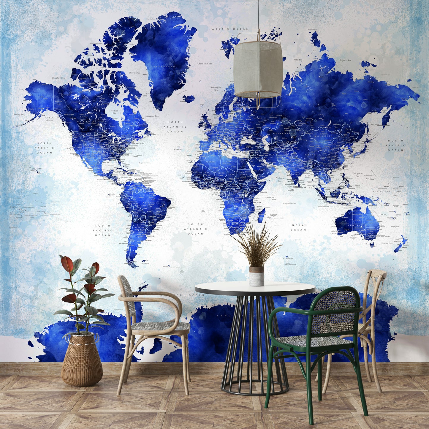 Deep Blue Watercolor World Map Wallpaper