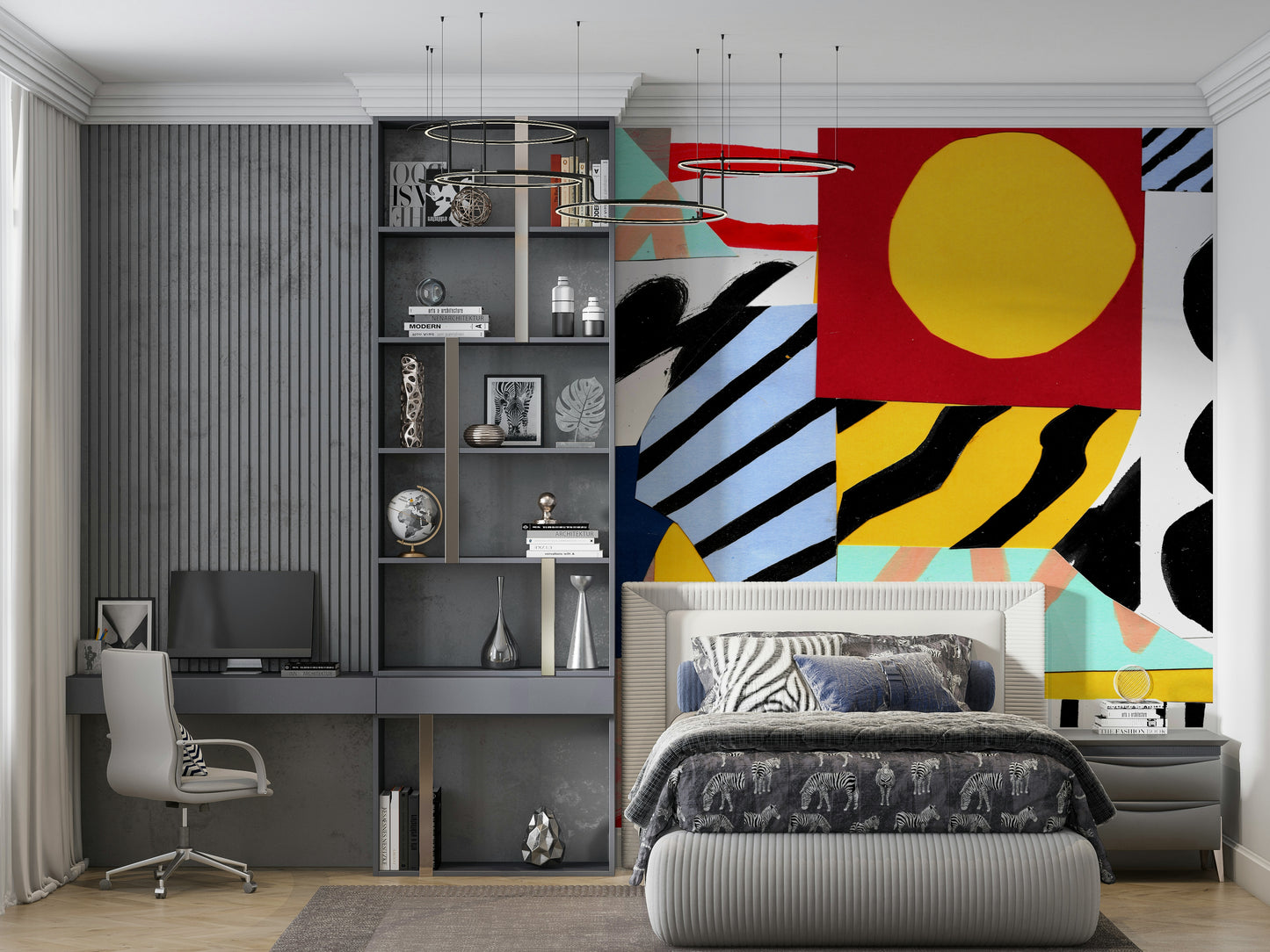 An artistic minimalist design mural for home decor.