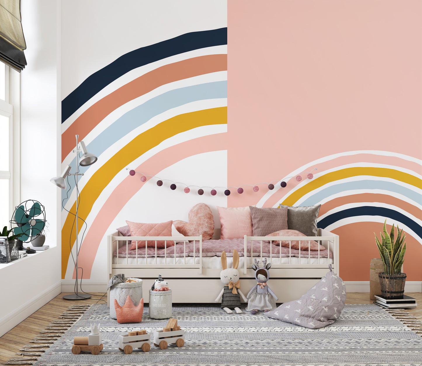 Cheerful pastel rainbow wallpaper print