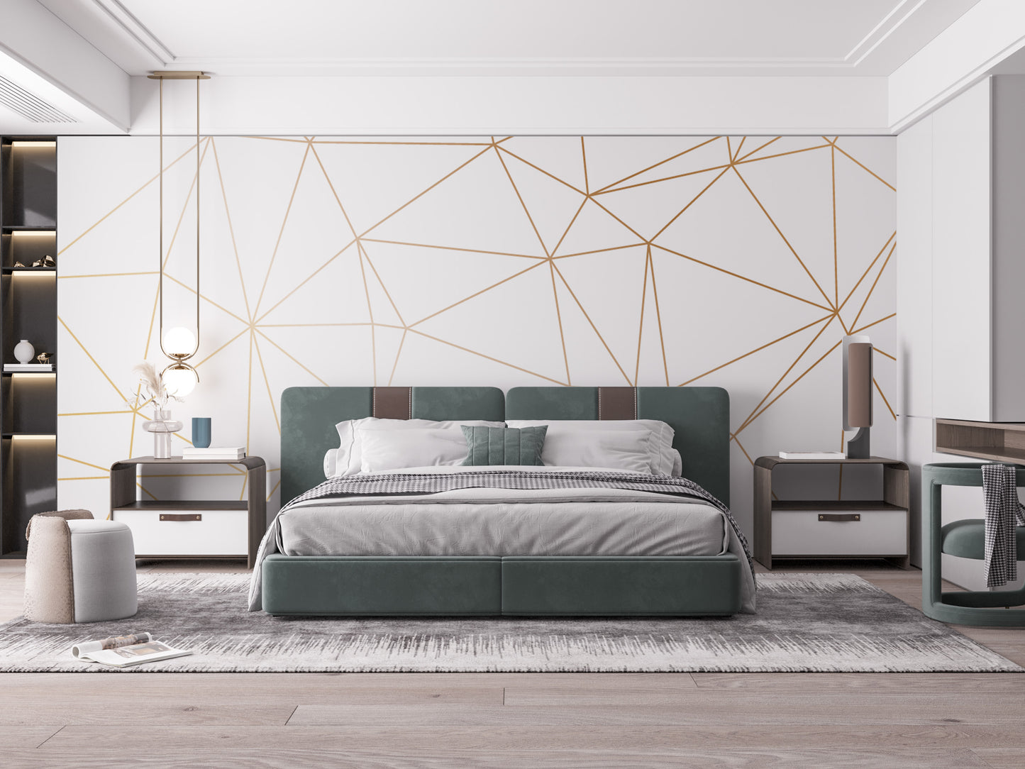 Luxurious metallic polygon mural design