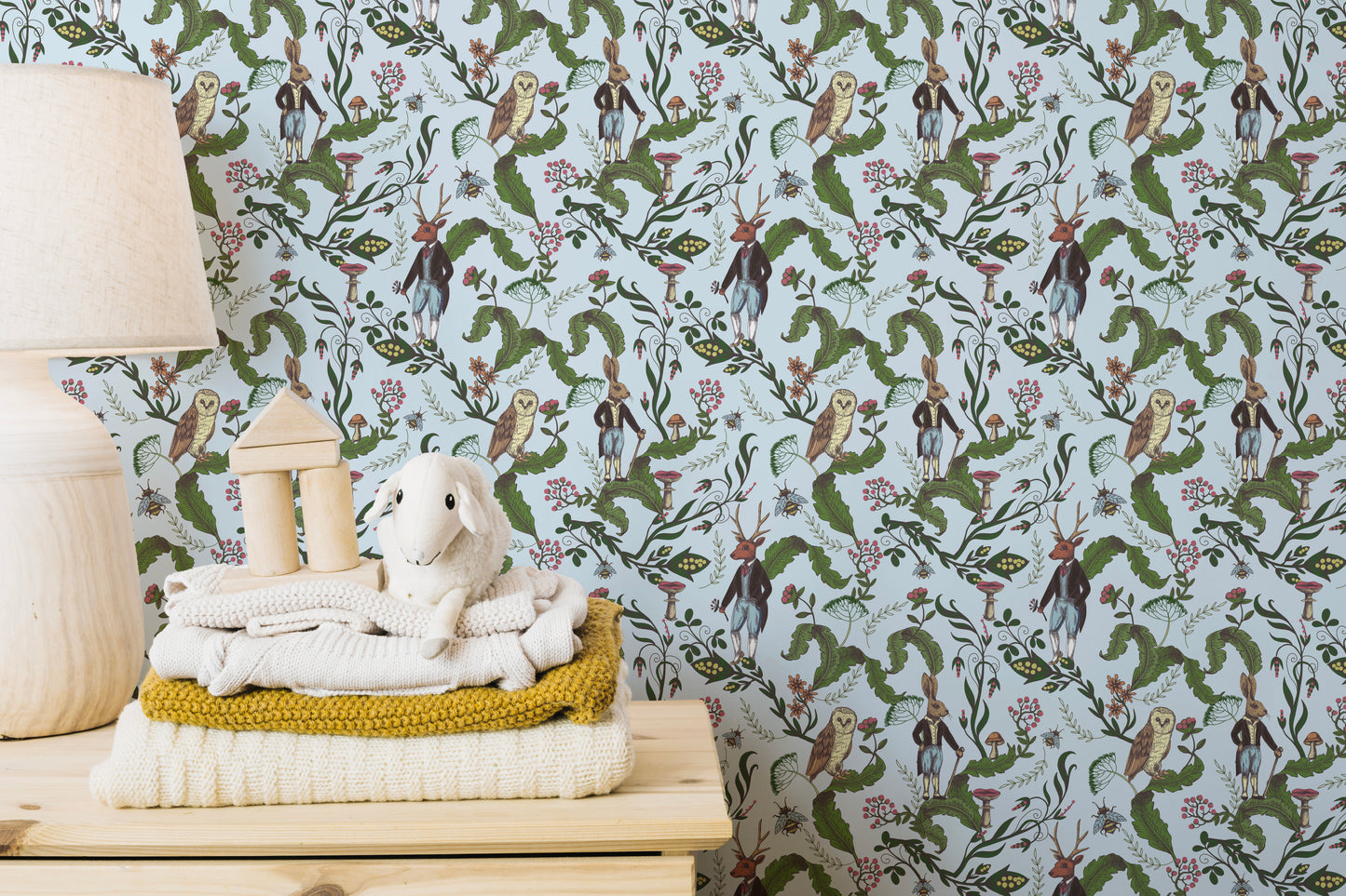 Green leaves and animals forest wall mural