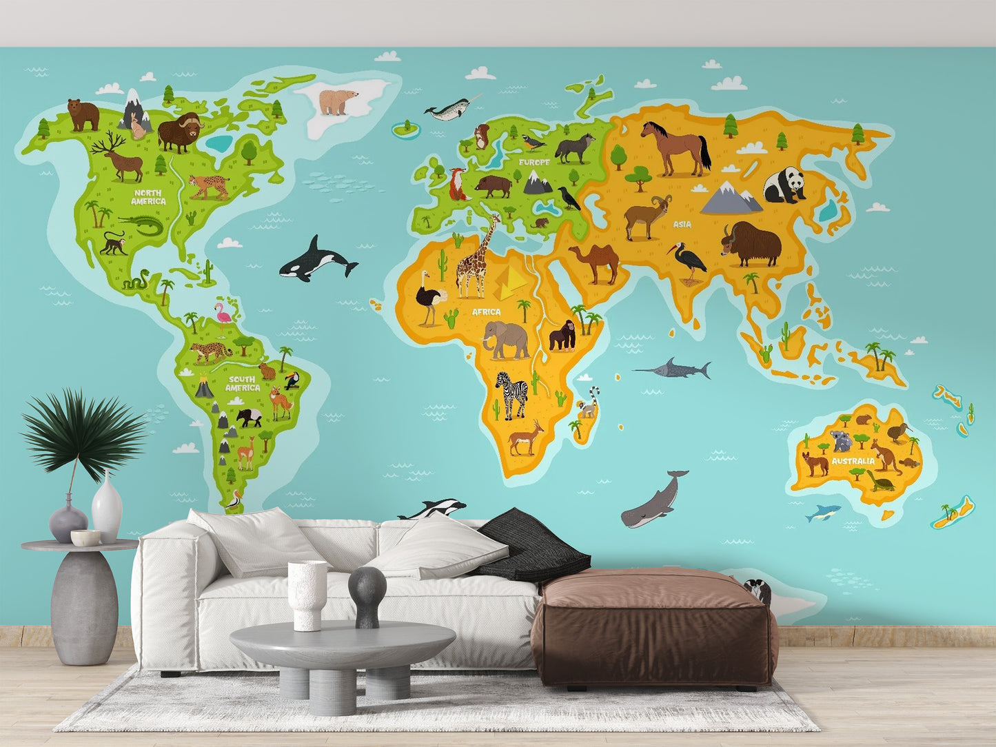 Creative Wildlife World Map Wallpaper