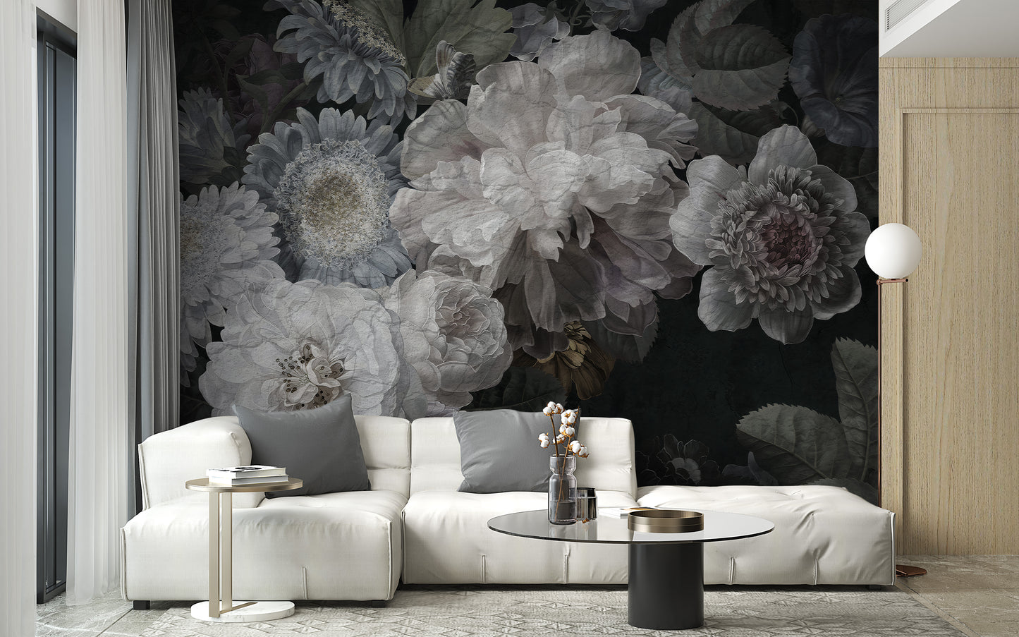 Nature-Inspired White Wildflowers Mural