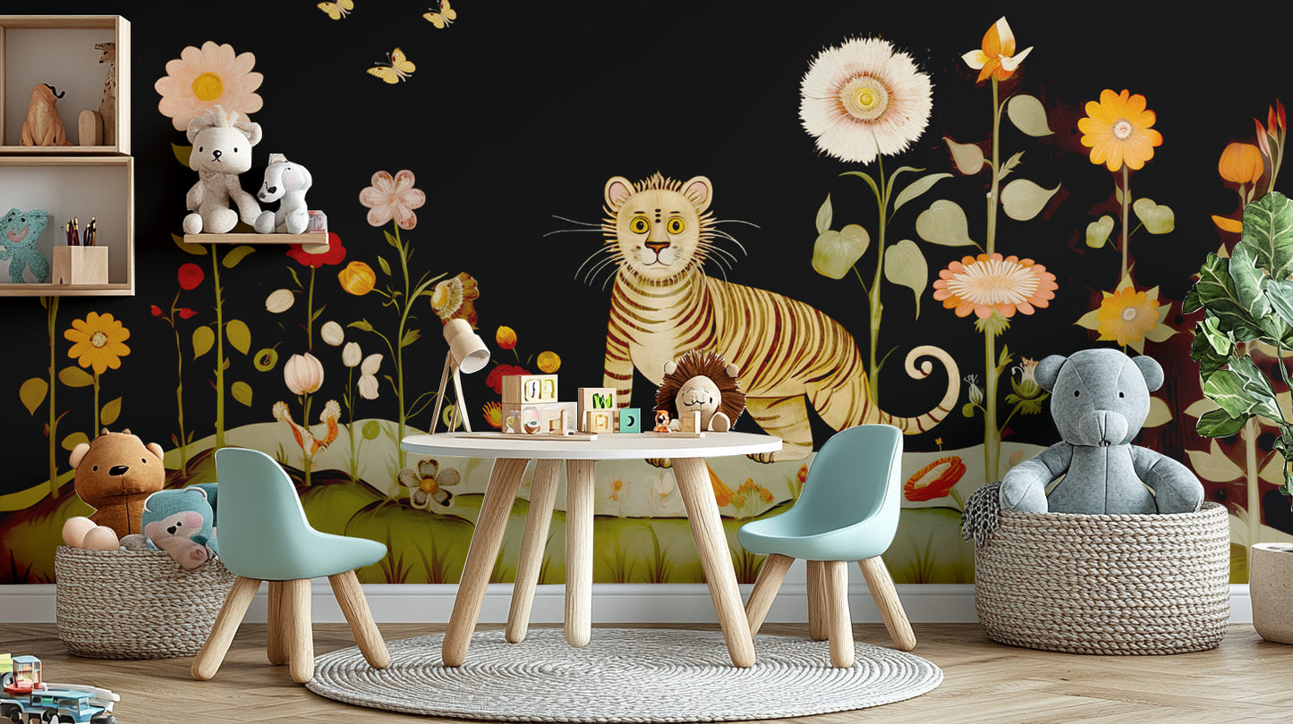 Add a touch of adventure with Tibetan flower tiger wallpaper murals.