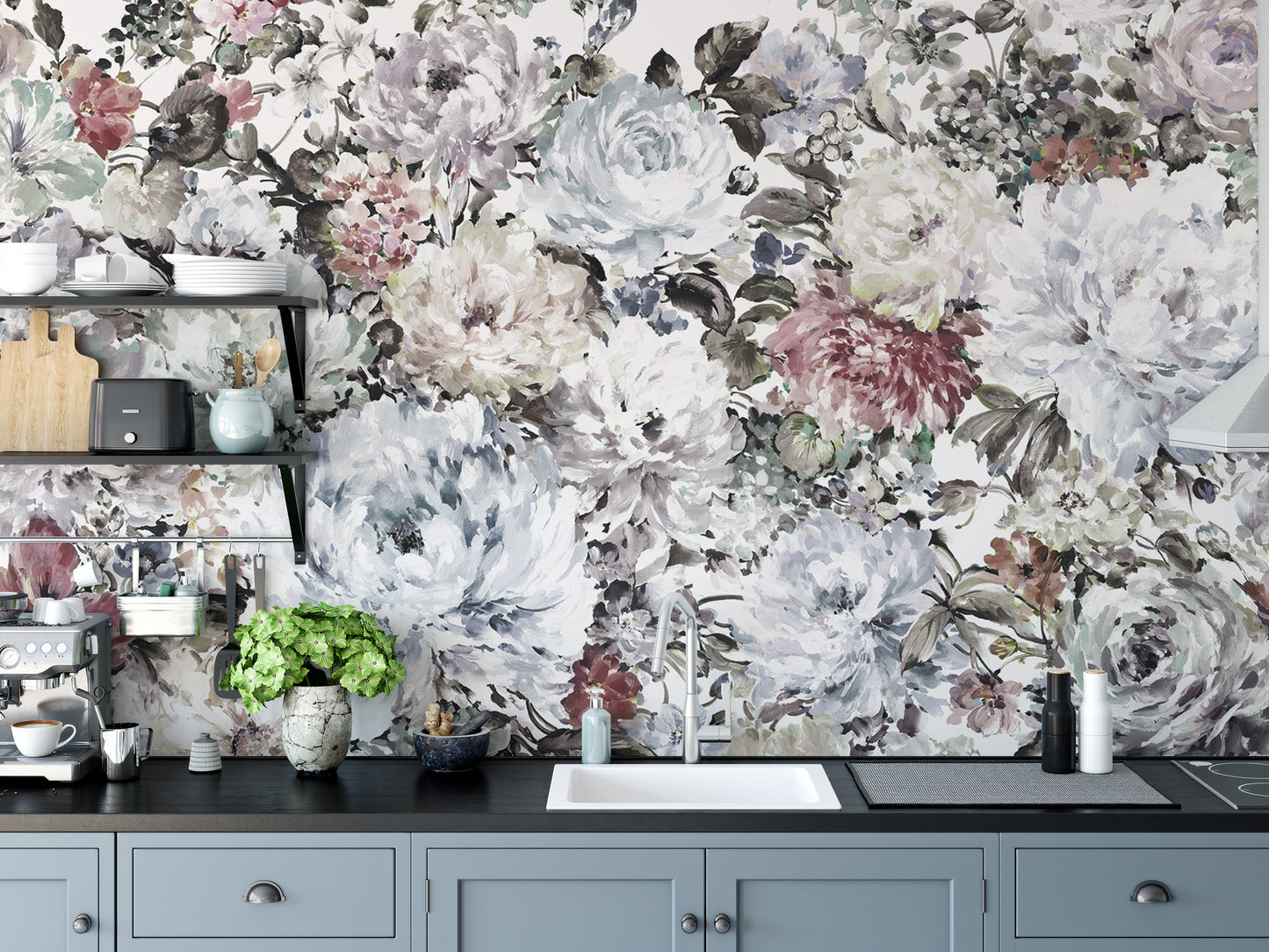 Charming watercolor flower wall mural look