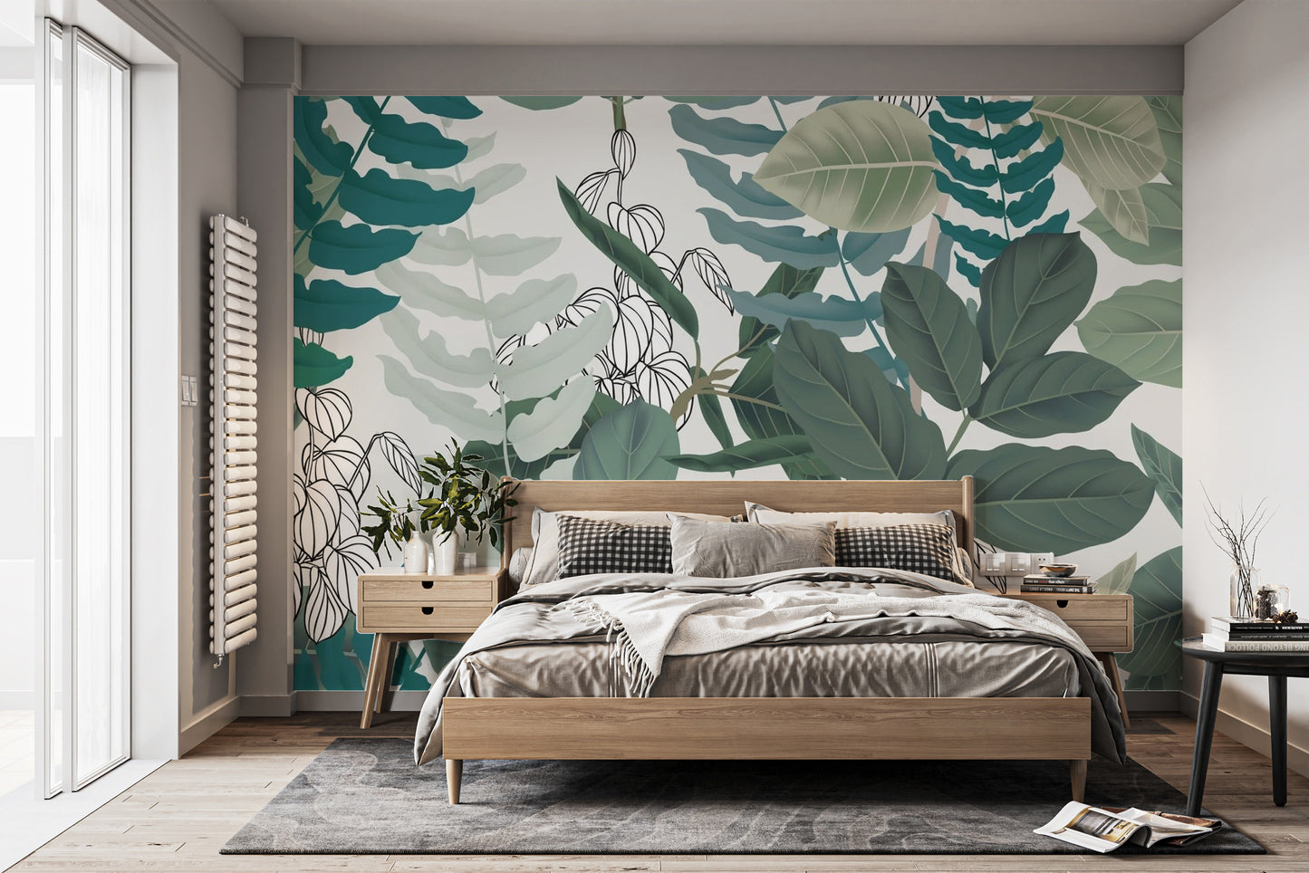 Abstract Green Leaves Wallpaper Mural - Giffywalls