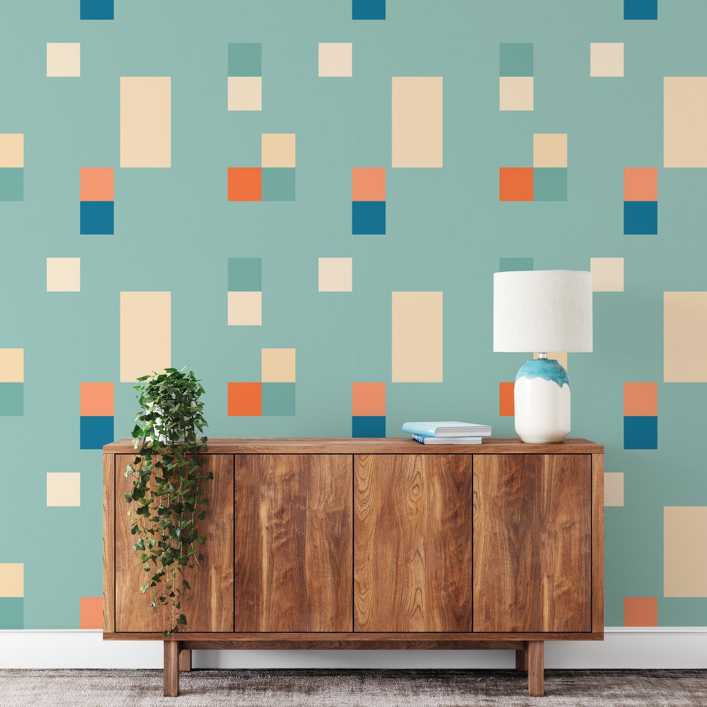 Vintage Tiles Blue Color Wallpaper for homes