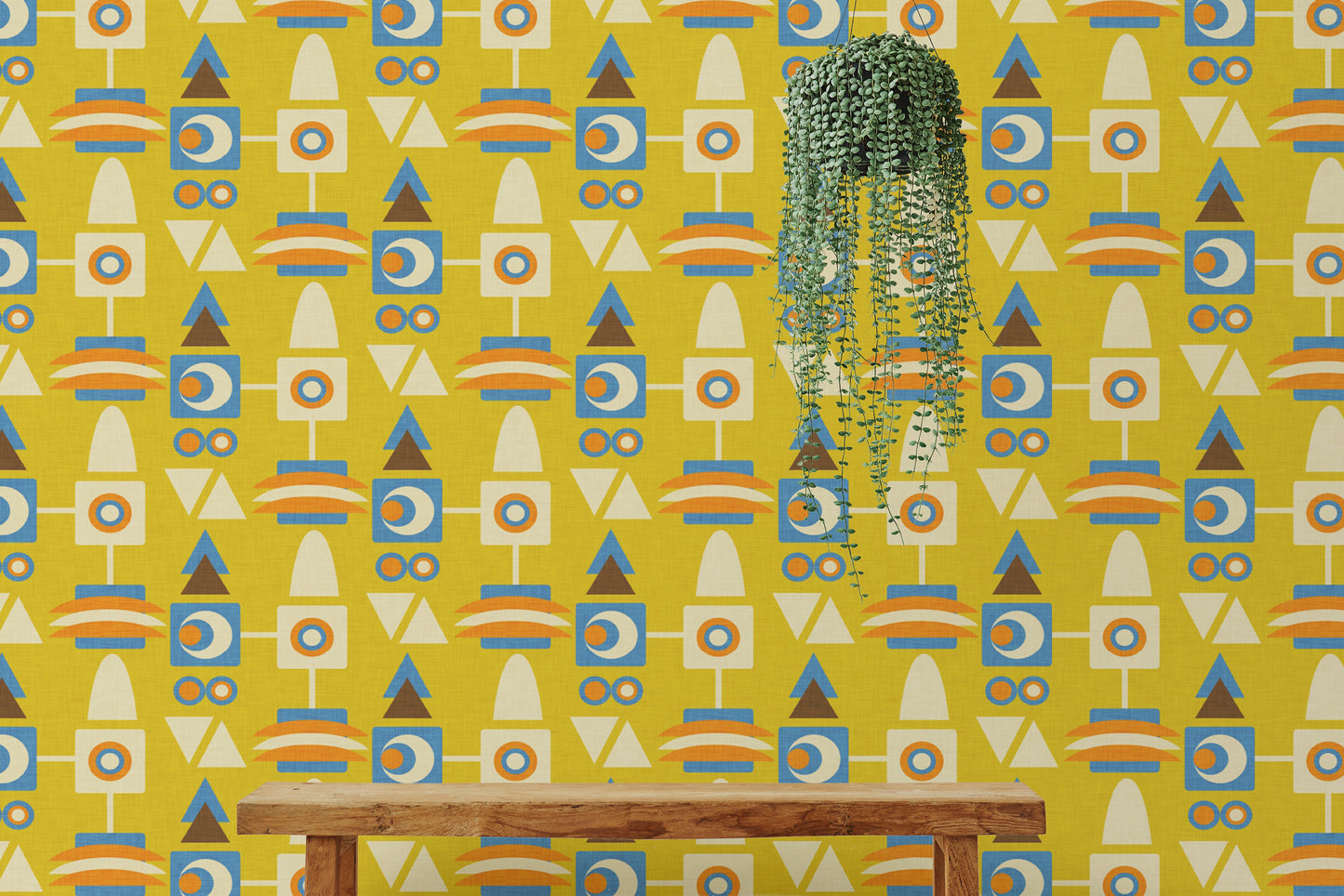 Playful retro wall murals with bold shapes