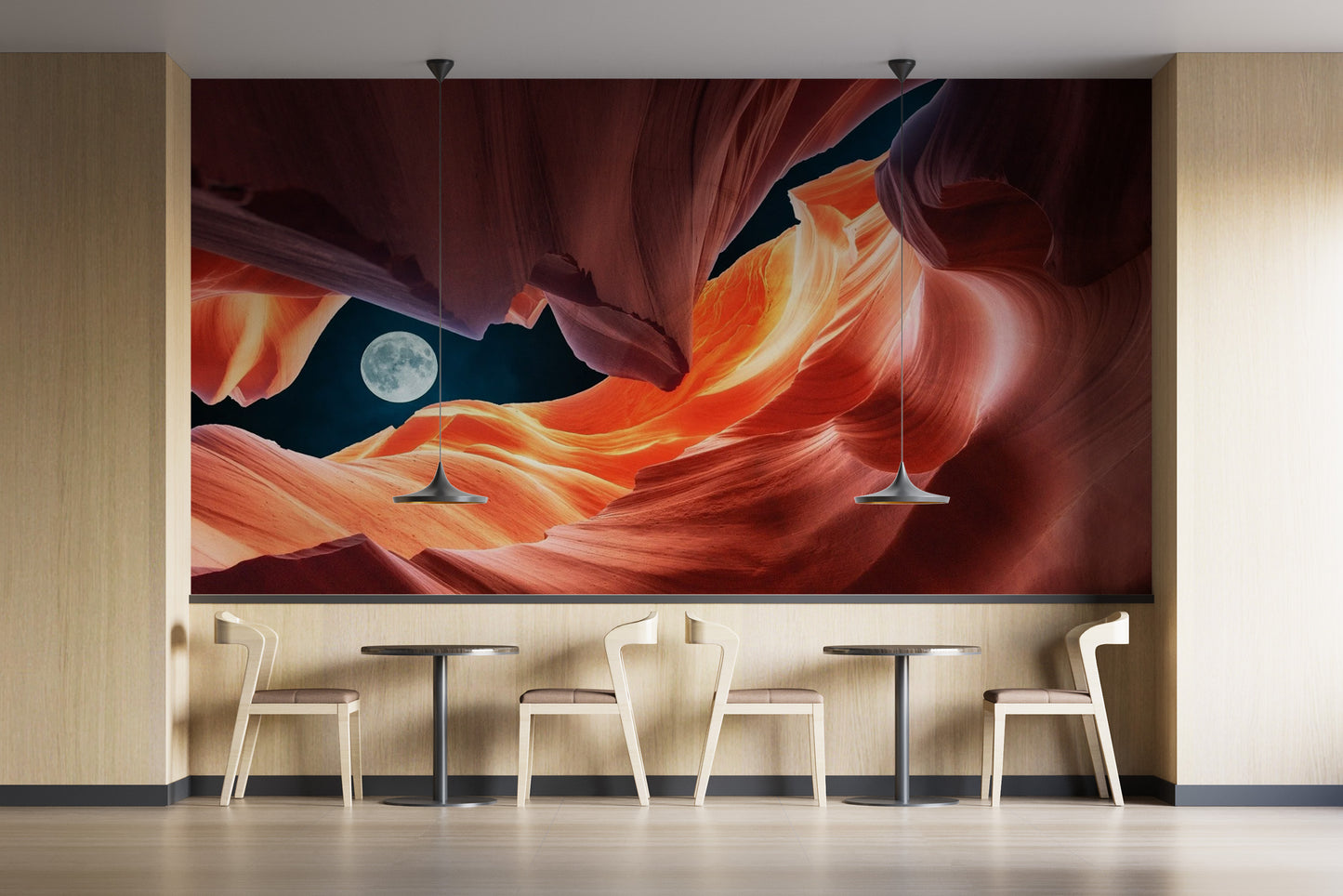 Red-orange canyon wallpaper with moonlight