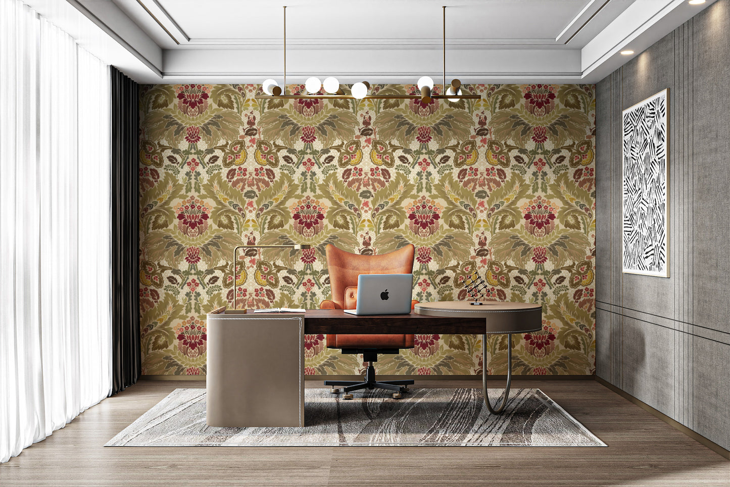 Regal Petals Damask wallpaper mural for refined, elegant spaces.