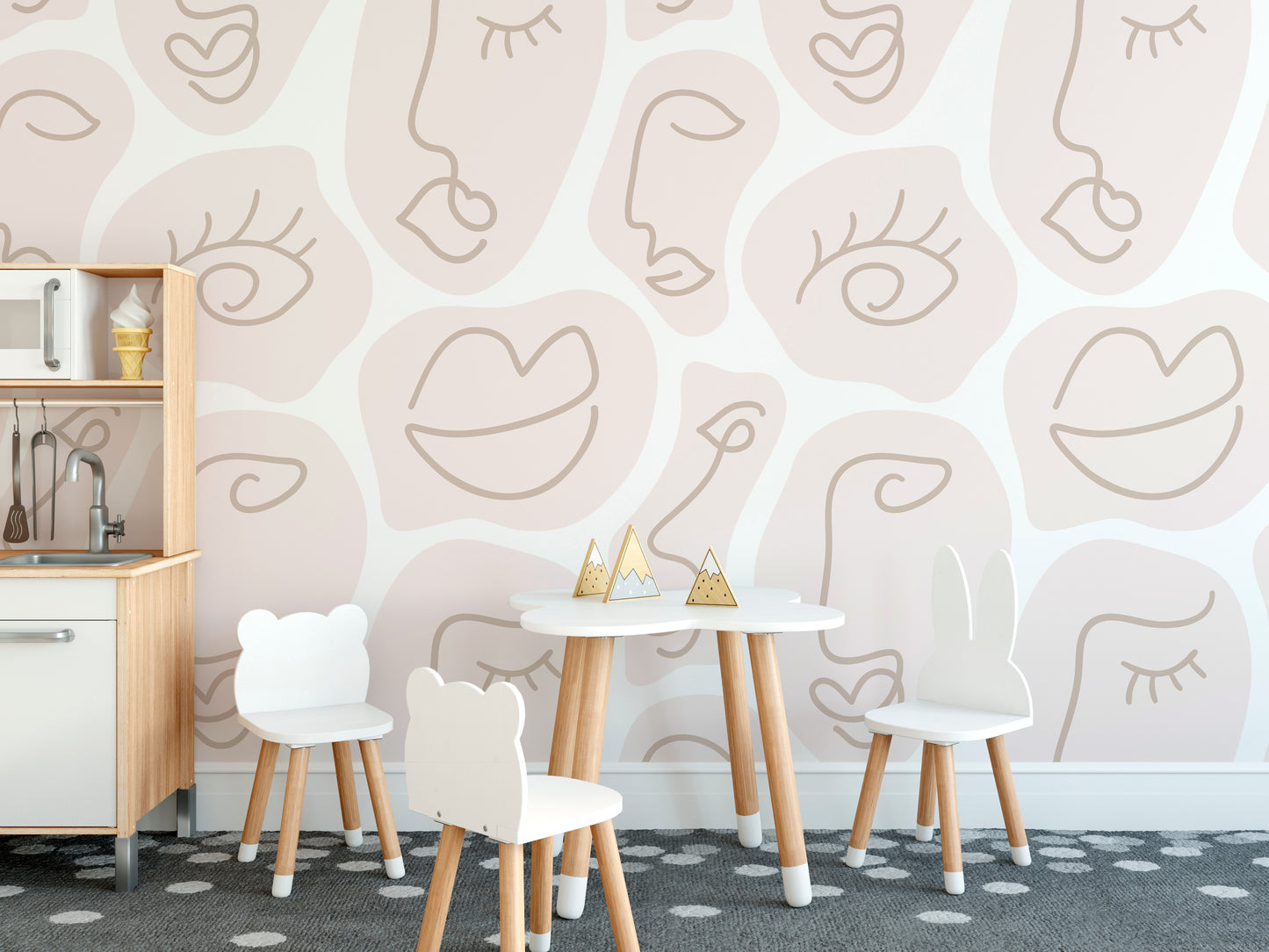 Sleek face line wallpaper mural for minimalistic wall design.
