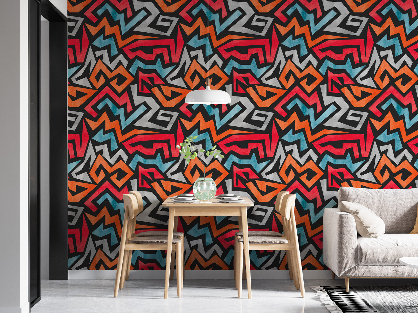 Stylish colorful graffiti seamless wallpaper for modern decor.