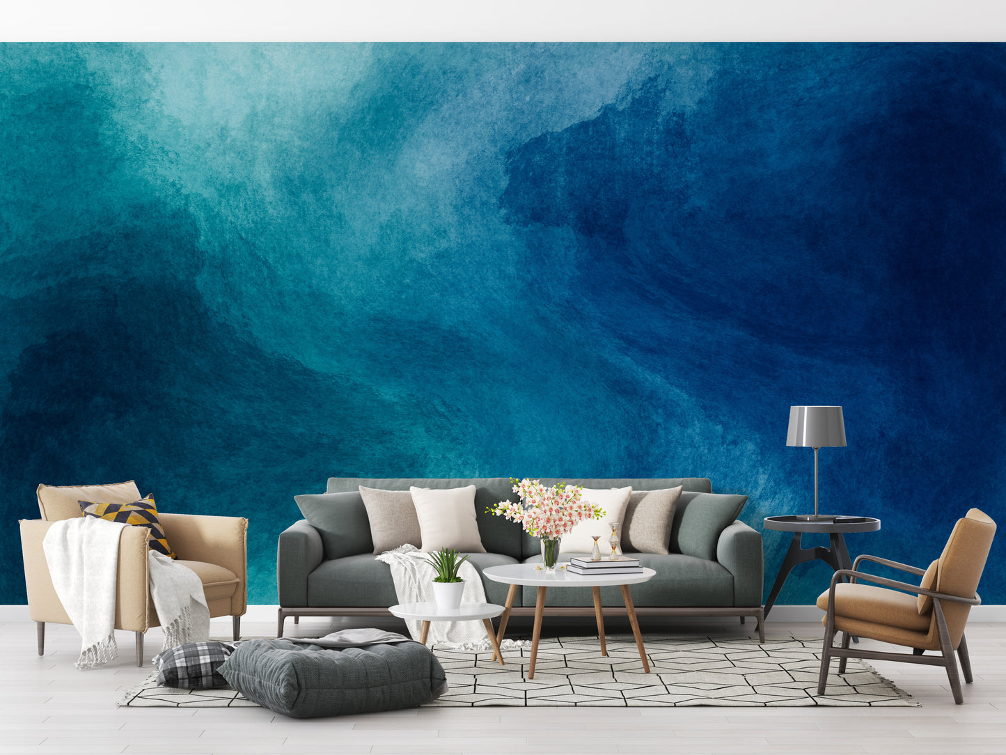 Contemporary blue paint wallpaper design