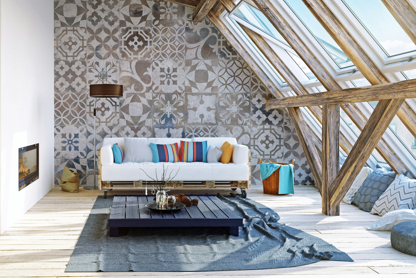 Bold metallic mosaic mural for wall accents