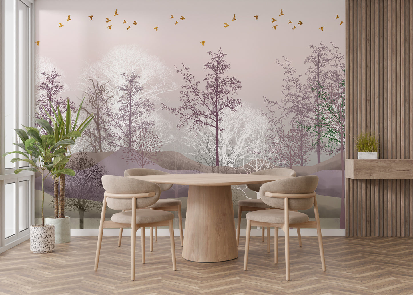 Twilight forest with eerie trees decor