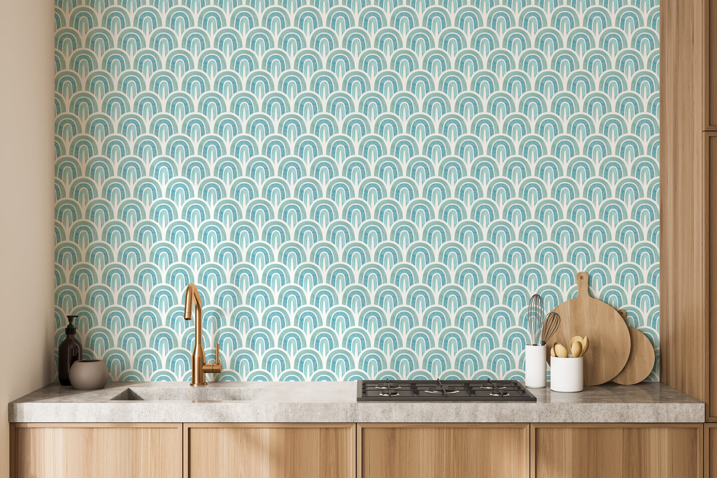 Blue Aesthetic Rainbow Wallpaper – Warm Pastel Freehand Design - Giffywalls