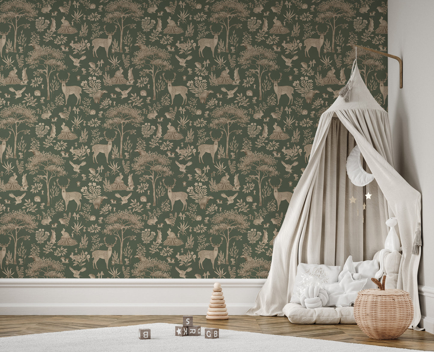 Vintage Green Wildlife Wallpaper