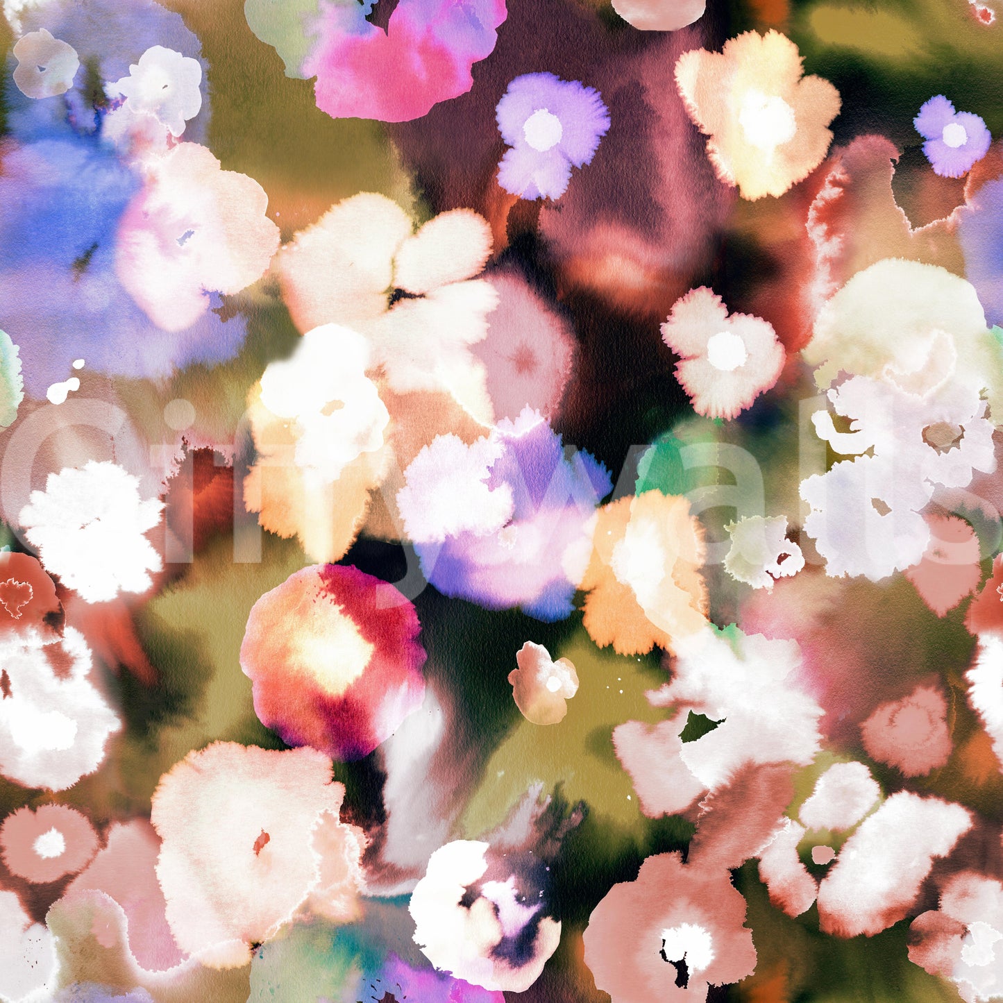 Abstrakte moderne blomster farverig solnedgang vægmaleri