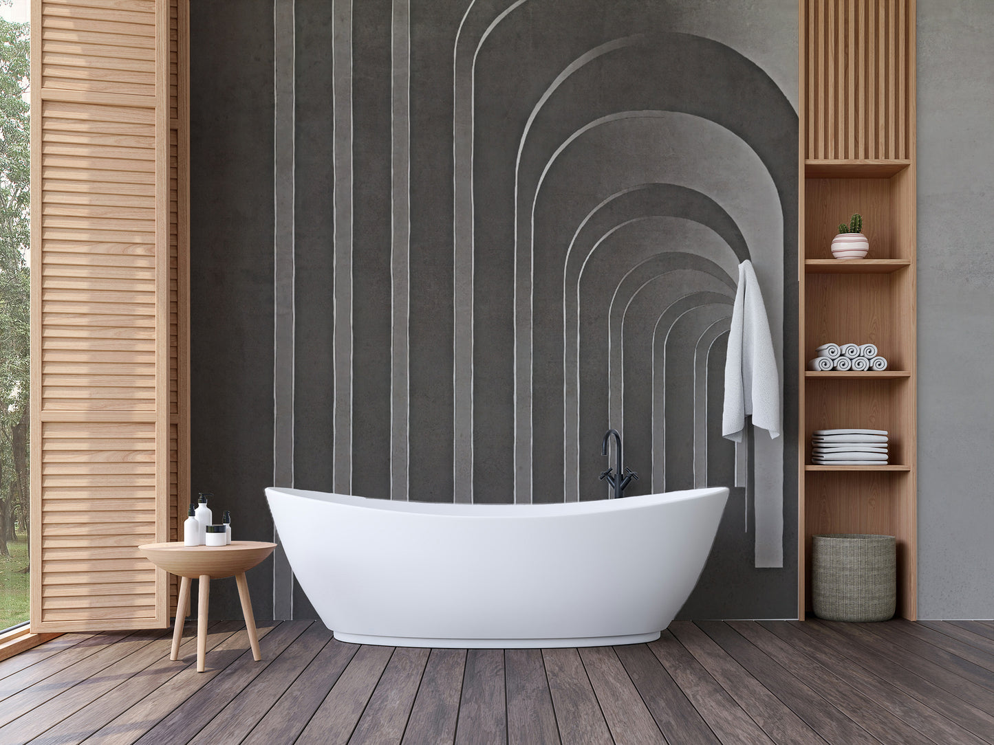 Architectural adorned arch panorama mural for refined interiors.