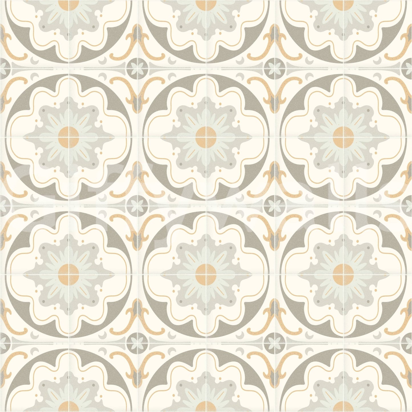 Aged Cement Tile mural in a laundry room.