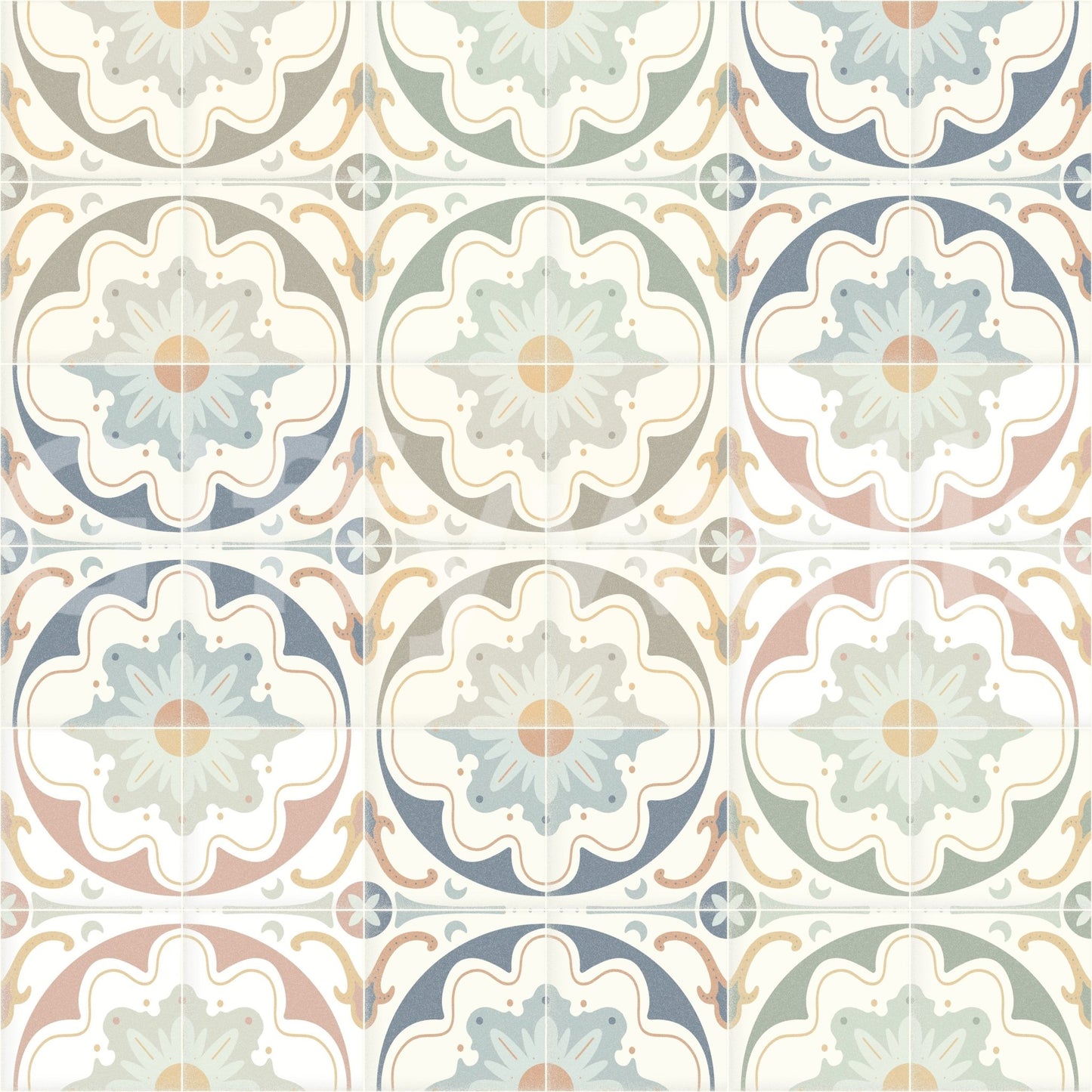 colorful tile pattern mural