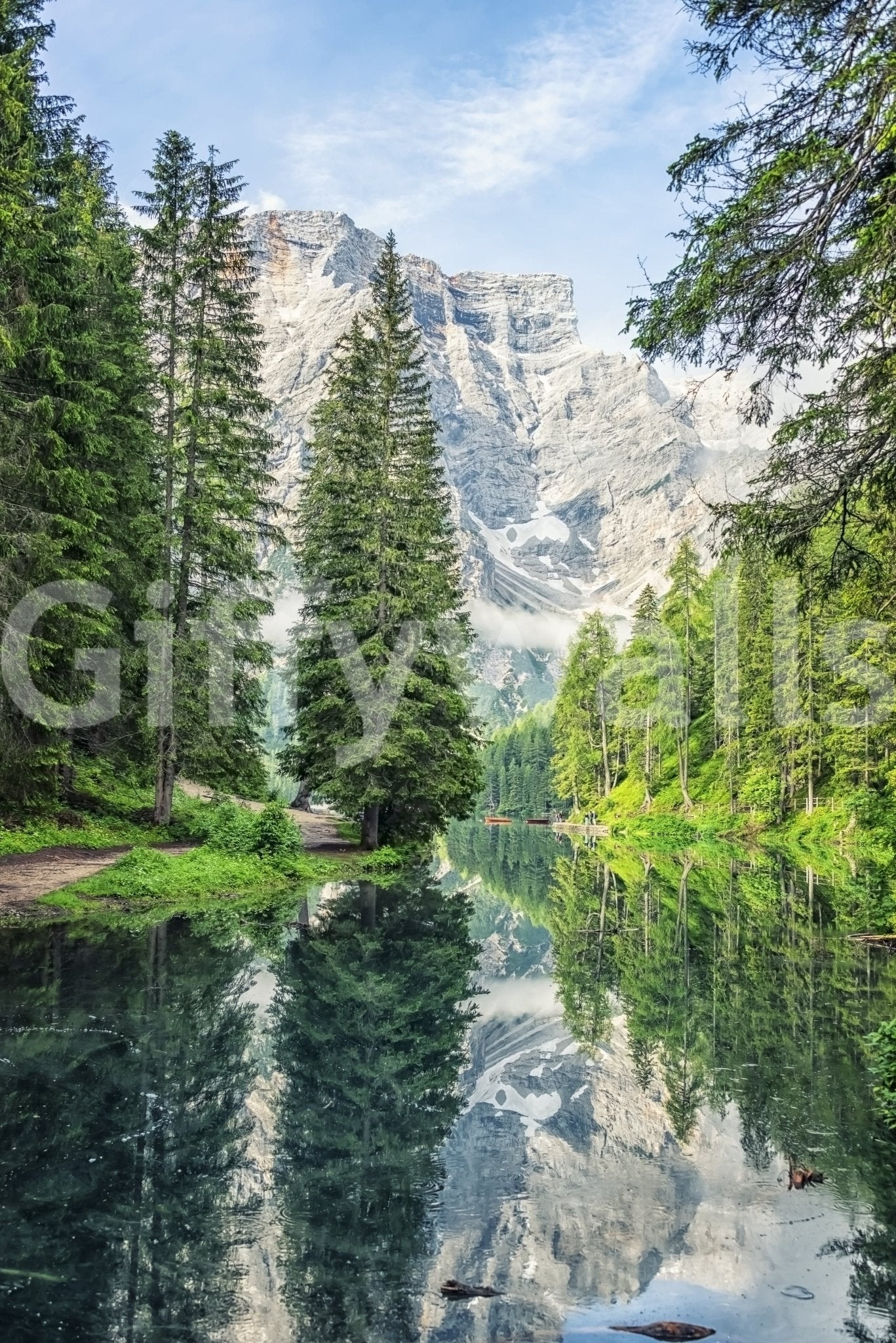 Gorgeous Alpine Lake Reflection graphic outdoor vista reflective pool.