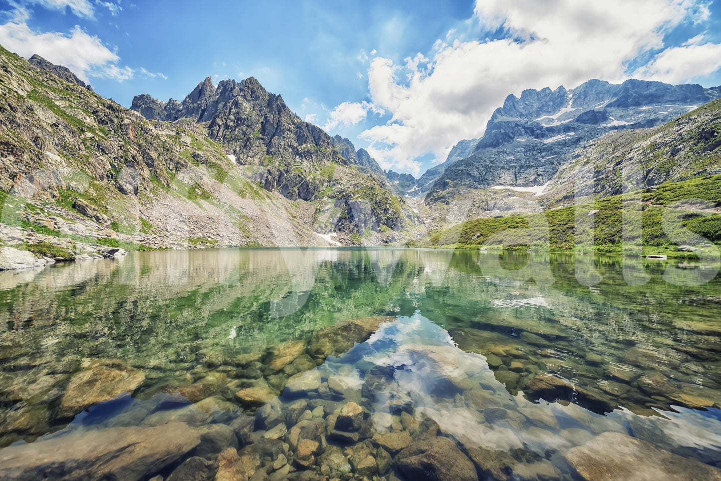 Breathtaking rugged mountains, Alpine Lake Serenity wallpaper.
