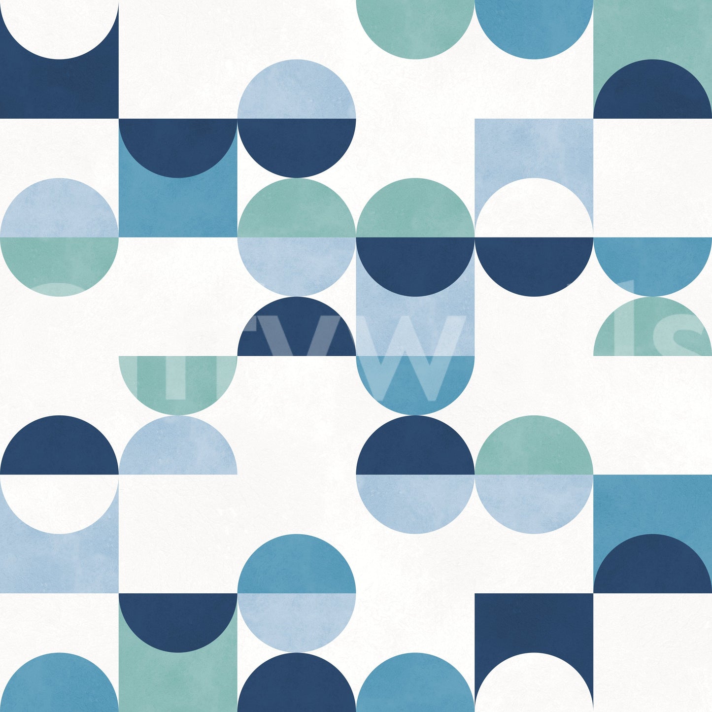 Navy and cerulean squares, Aqua Harmony wall mural, crisp lines.