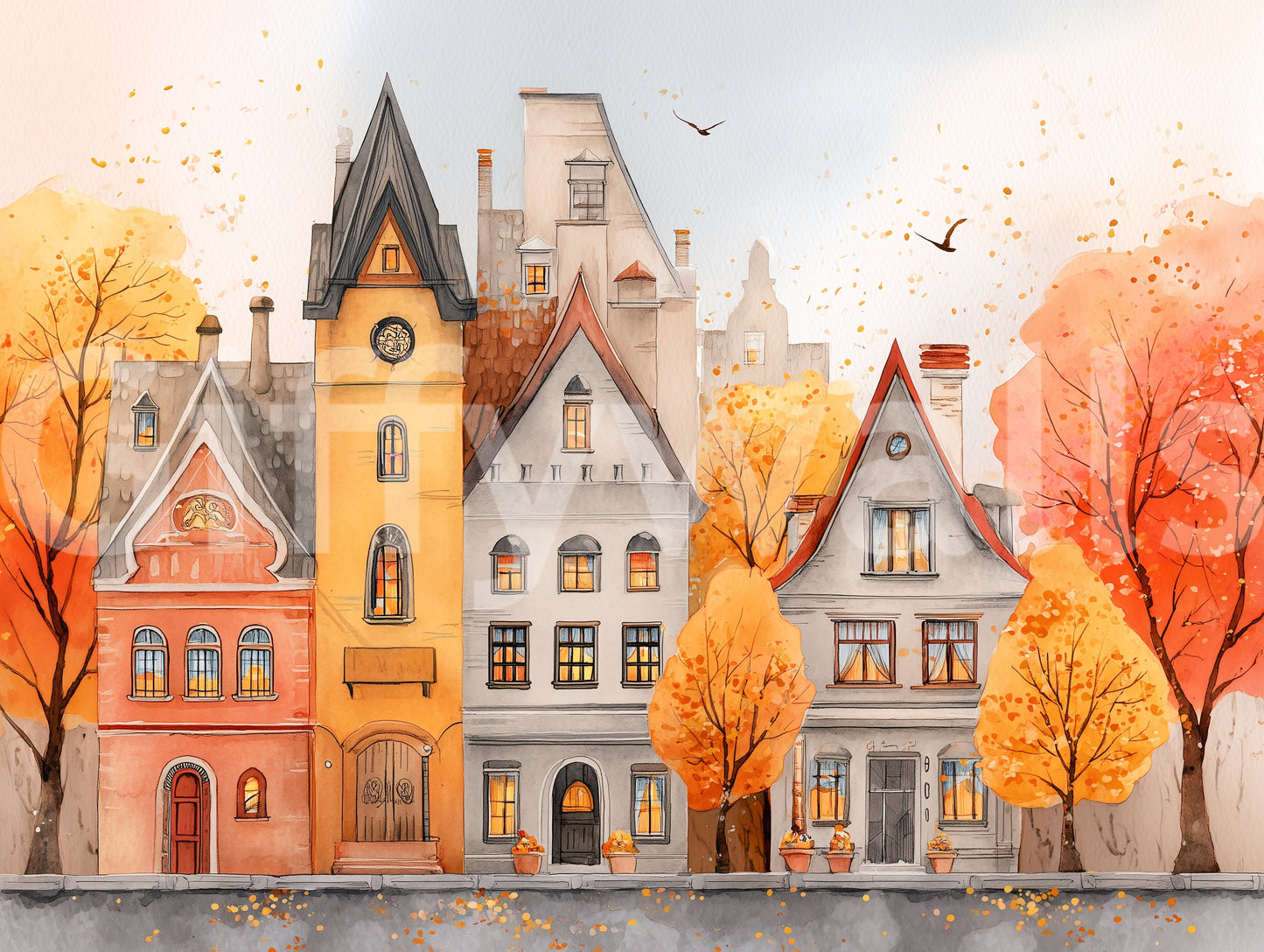 Autumn Town tranquil wallpaper