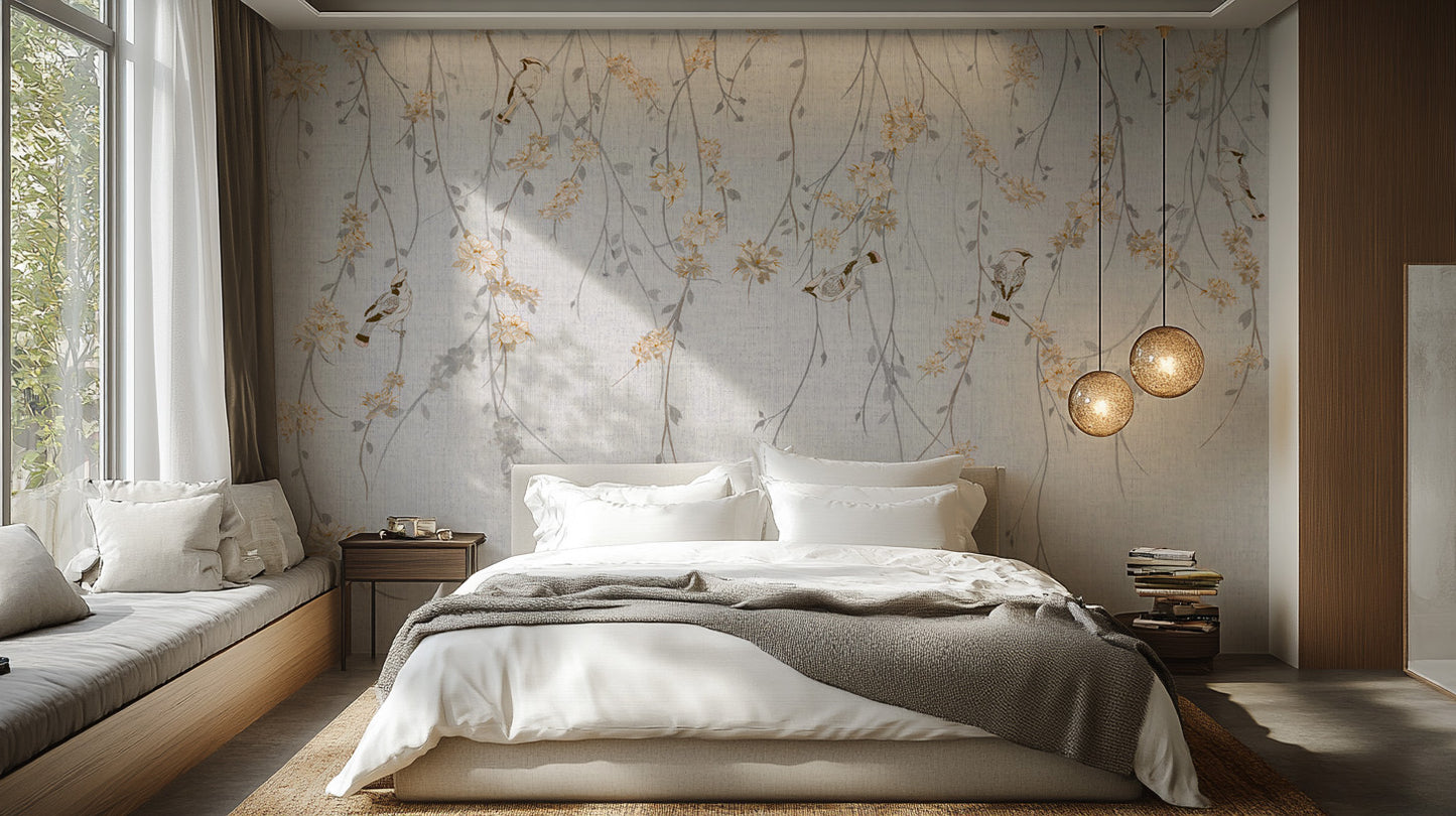 Serene leafy branch mural perfect for a nature-inspired decor.