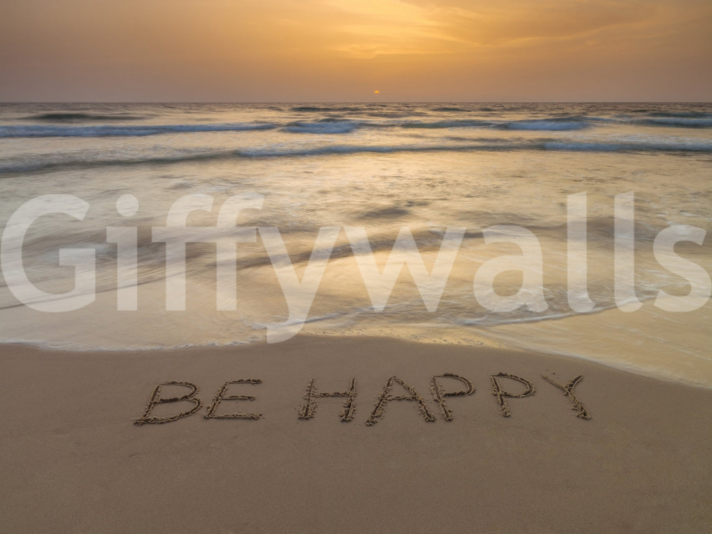 Beach sunset wall design with text