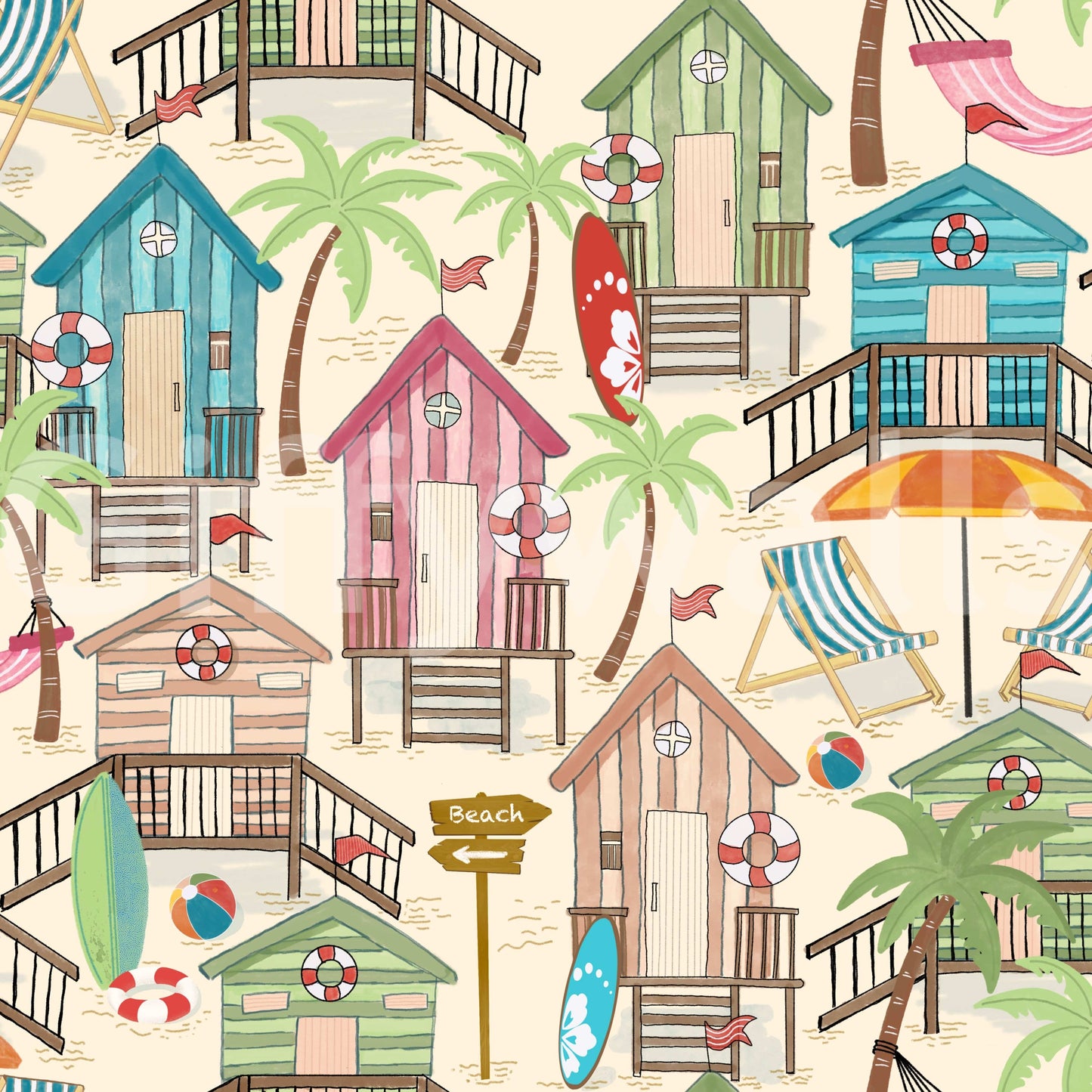 Beach Huts Bliss Wallpaper