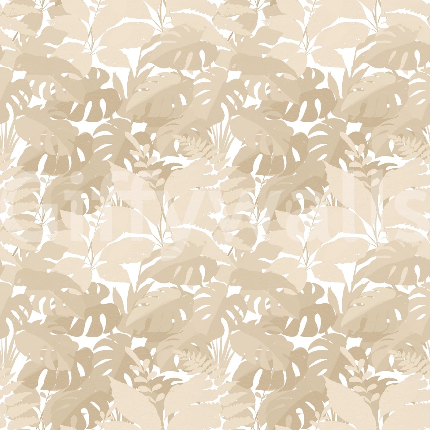 Tropical leaf wallpaper with calm beige botanical pattern