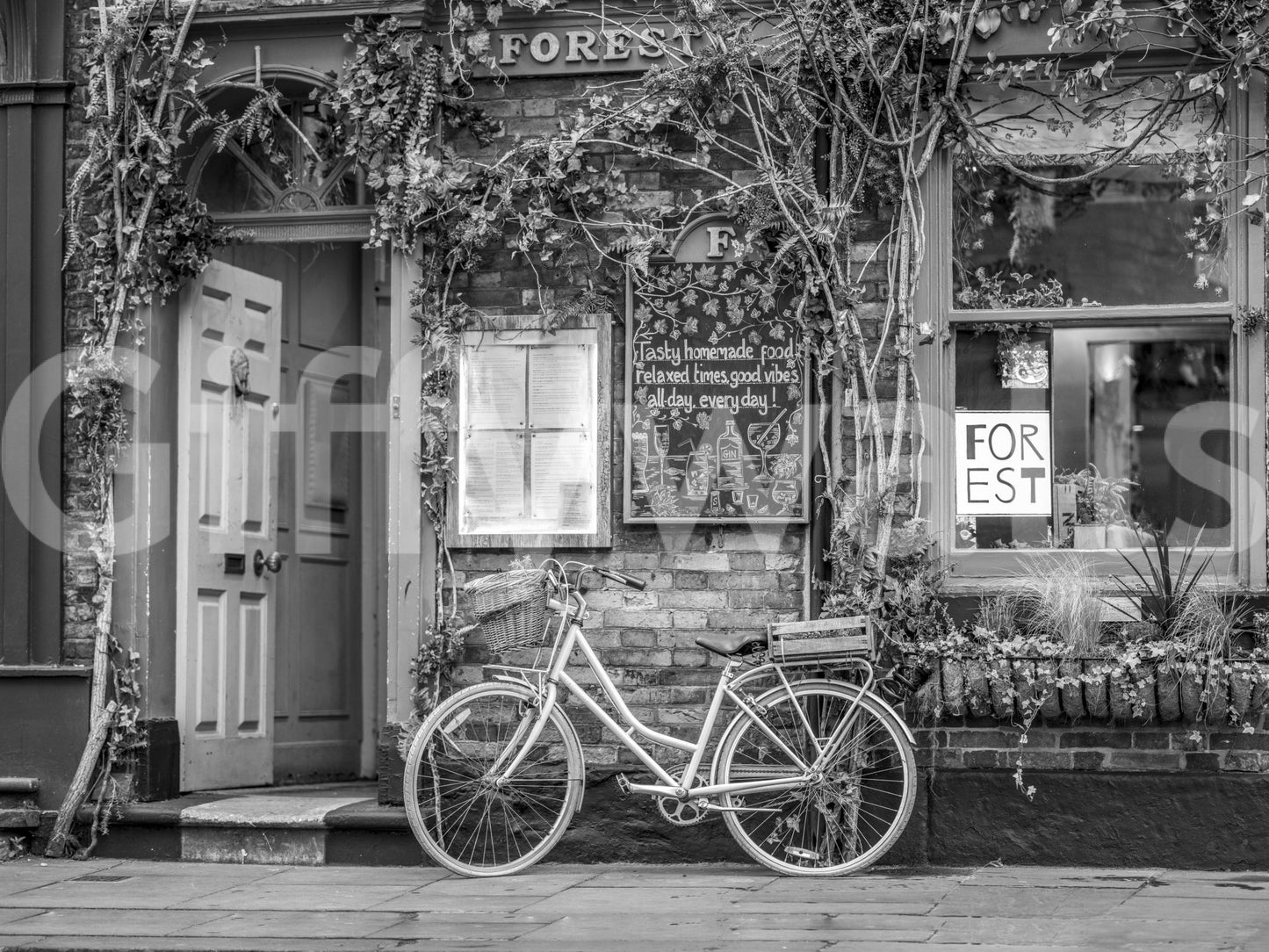 Charming bike at the cafe wall mural for a relaxed atmosphere