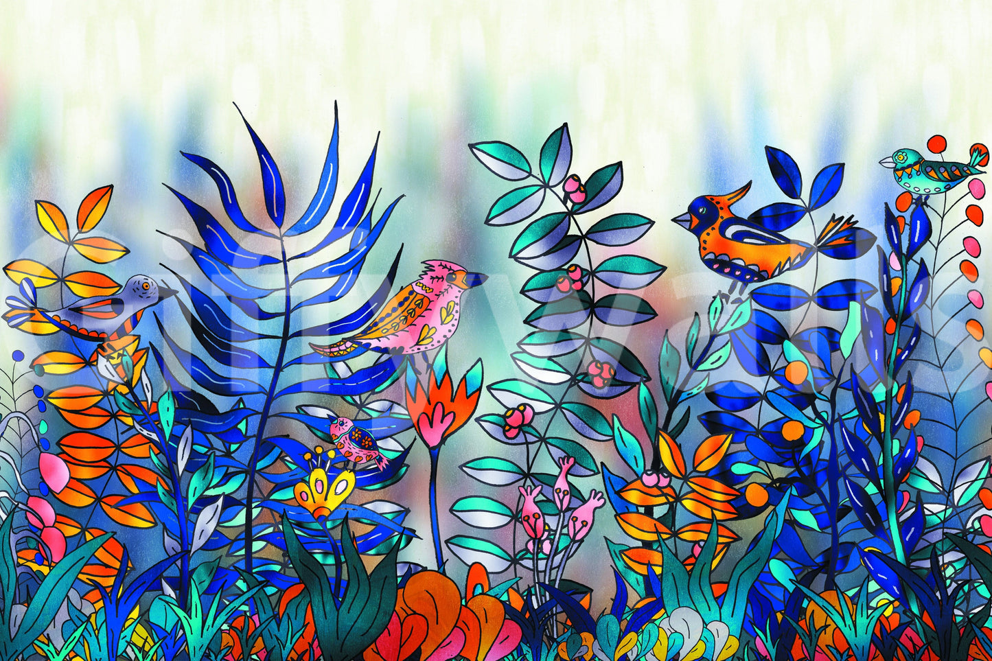 Enchanted Birds Forest Wall Mural