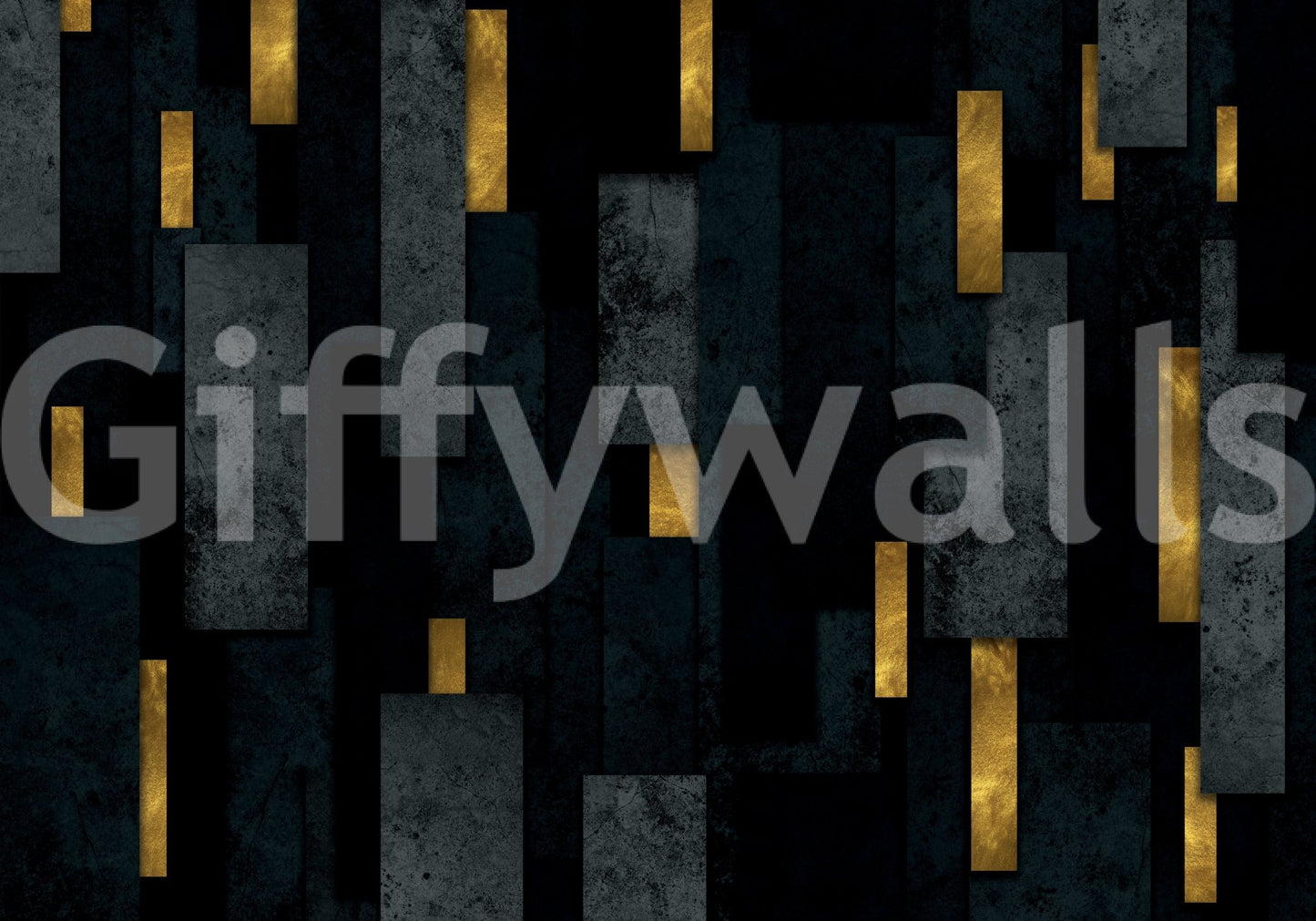 Urban-themed wall mural with sharp black and charcoal spires