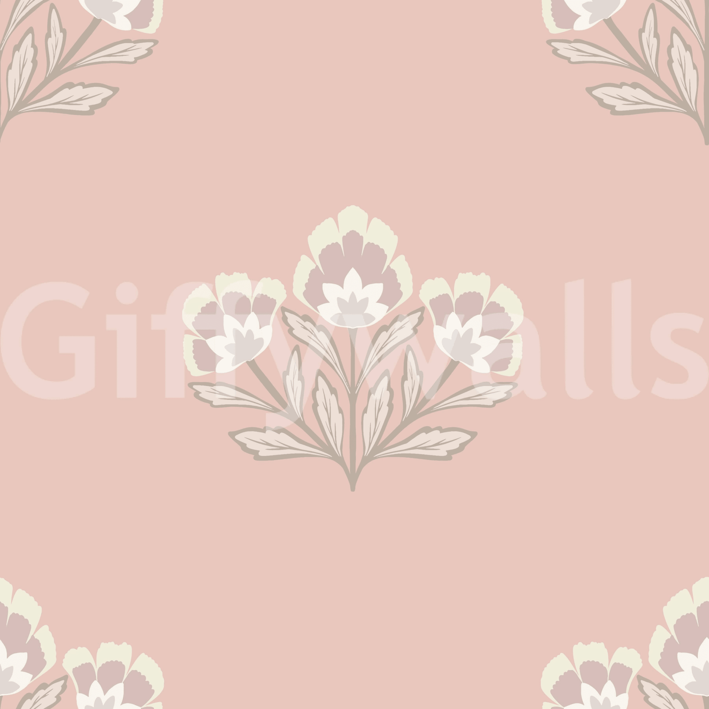 Rosy pink wallpaper, classic flower emblem, harmonious design element repeat.
