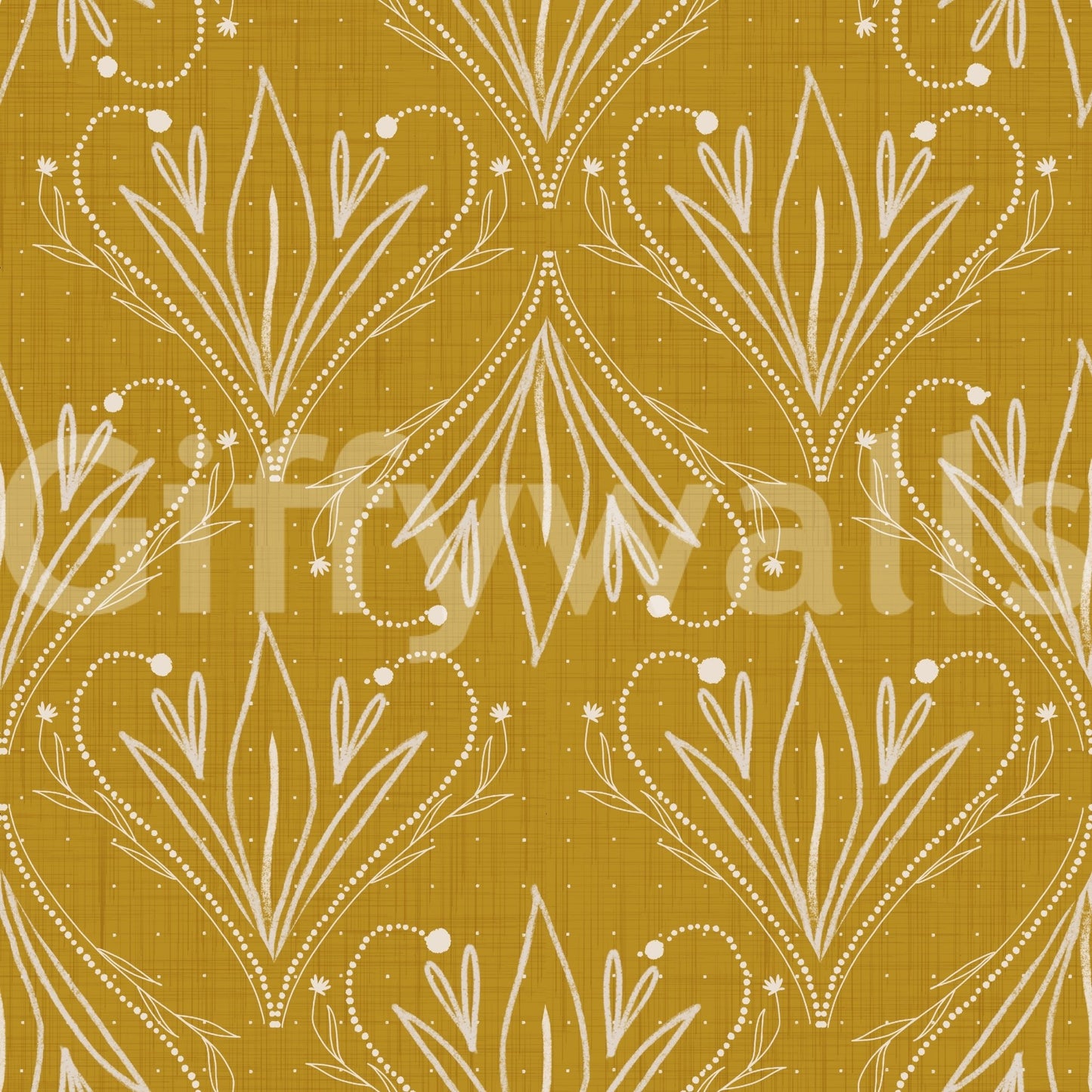 Boho Art Nouveau Folk Floral Mustard Gold Wallpaper – Hand Drawn Wallpaper