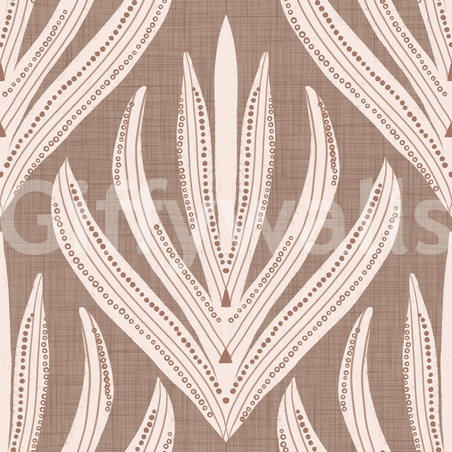 Organic wallpaper with stylized botanical designs arranged in a harmonious boho pattern.